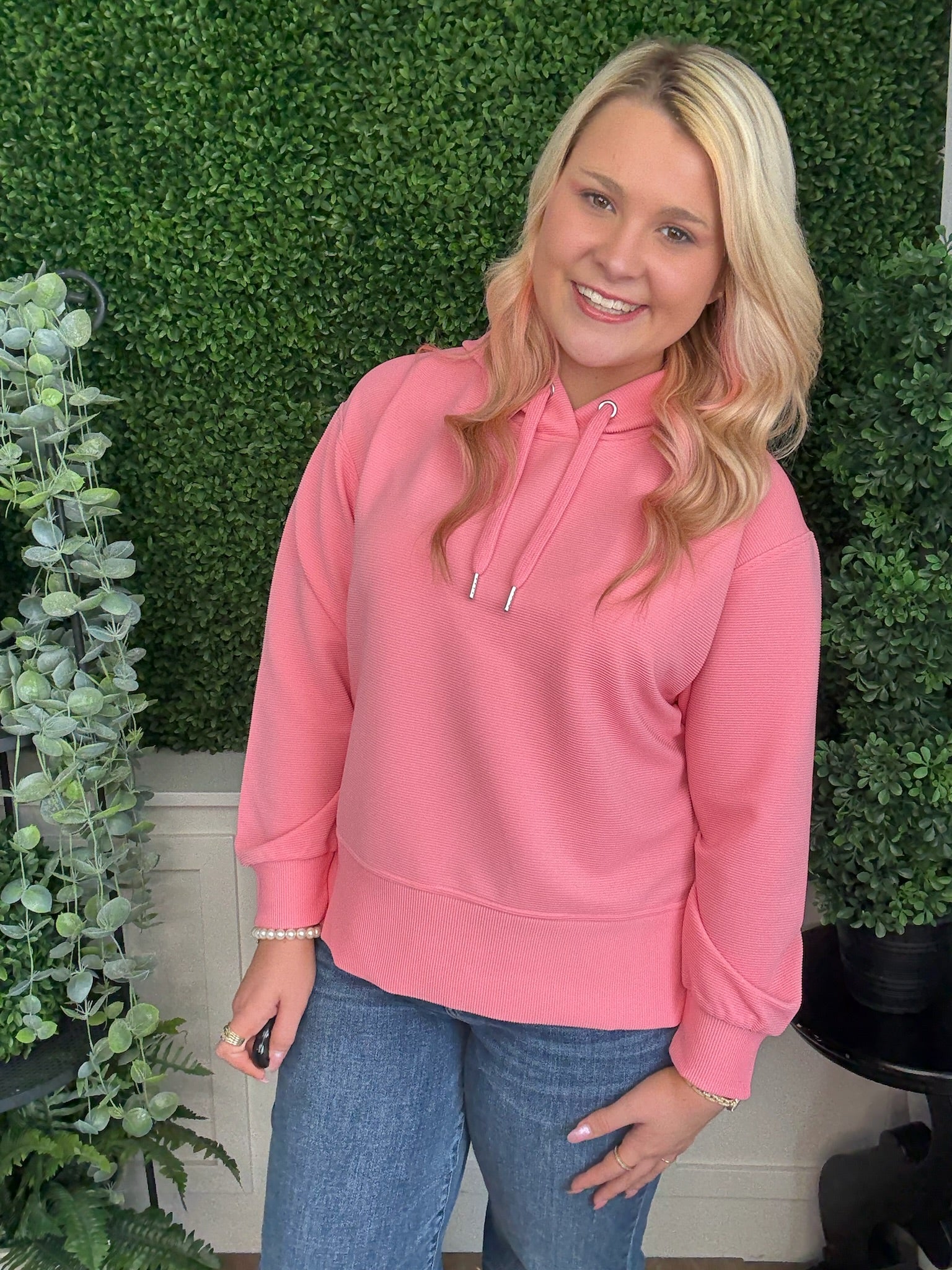 RIBBED HOODED PULLOVER - PETAL