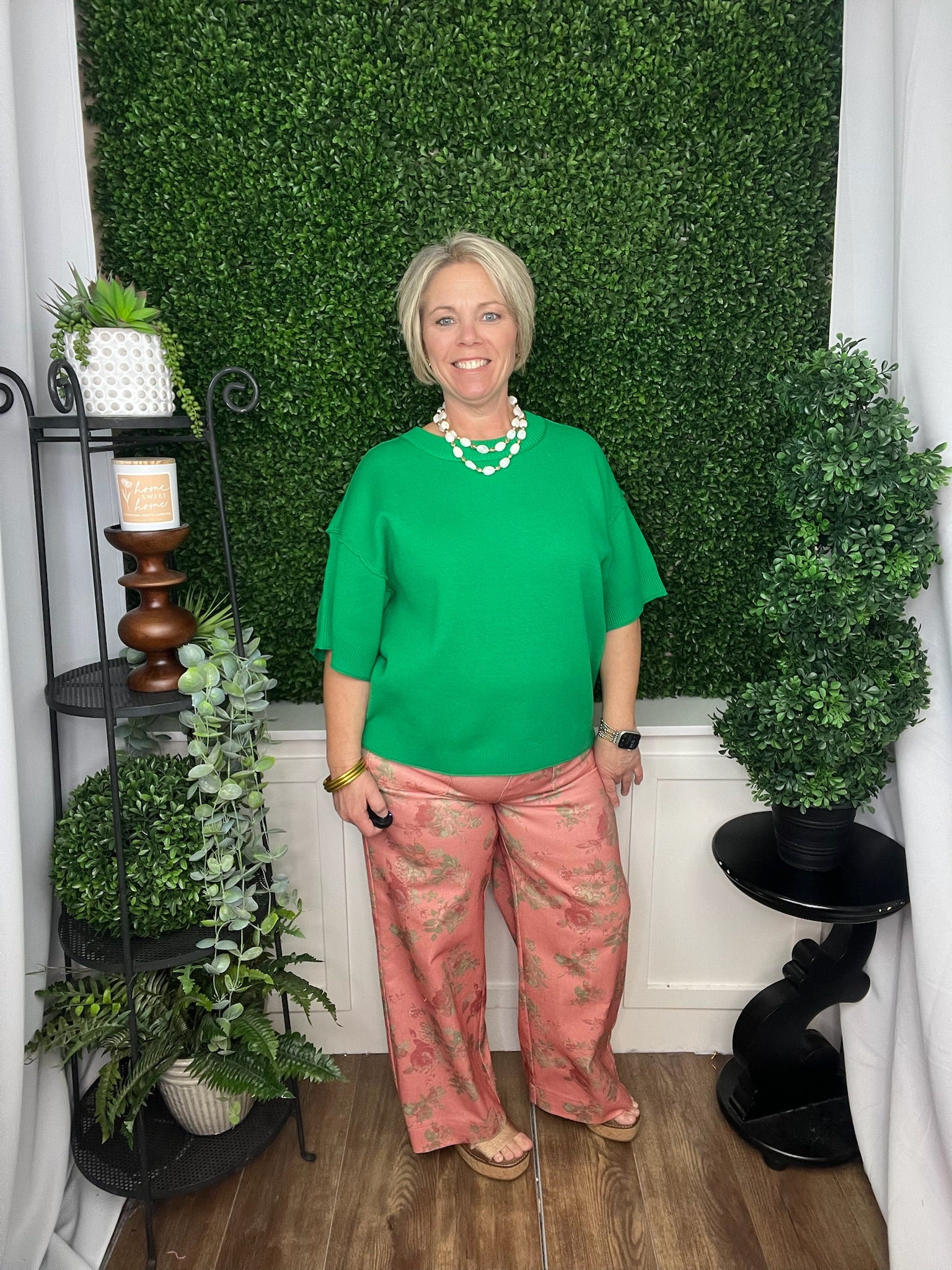 WIDE LEG CAPRI PANT FLORAL PINK