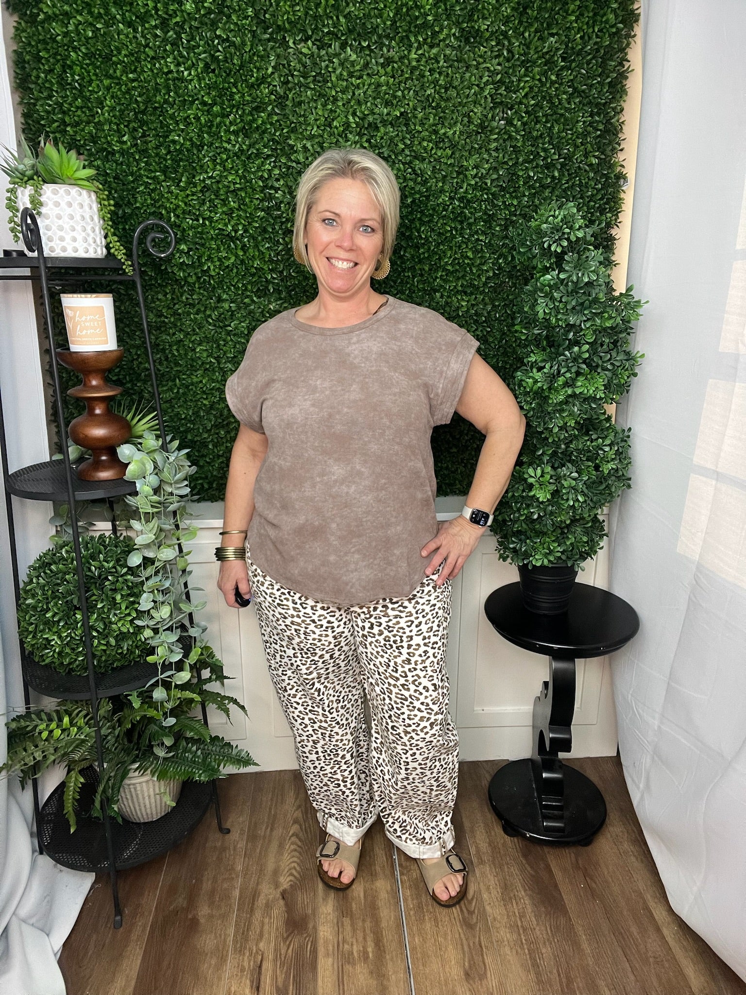 Mocha Washed Knit Short Sleeve Top