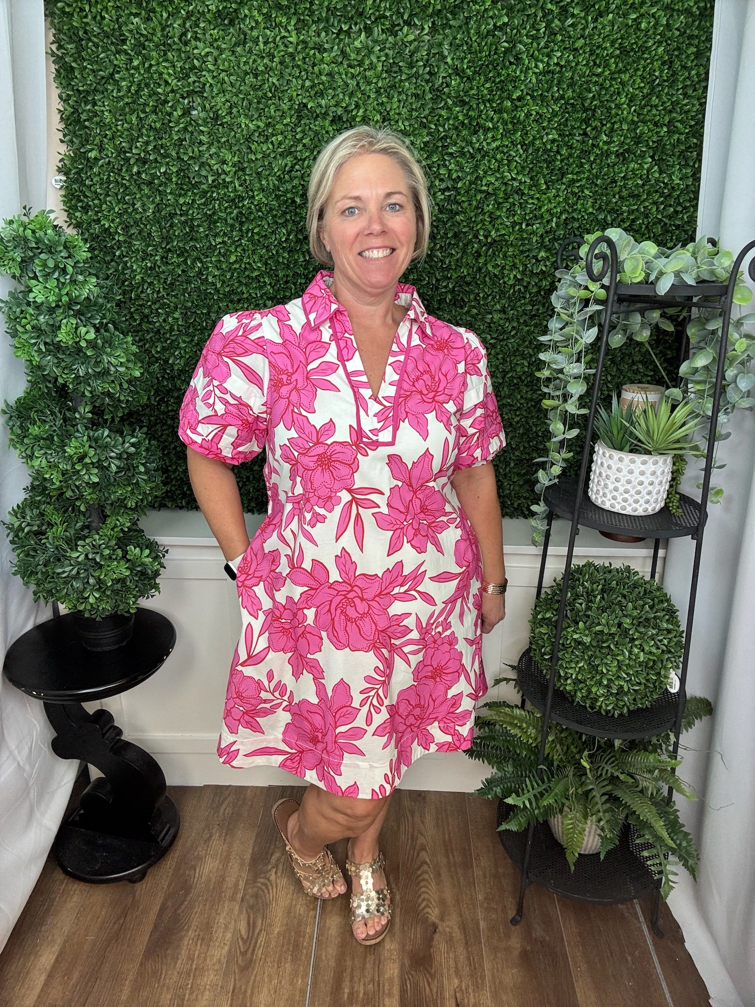 Floral Puff Sleeve Tunic Dress