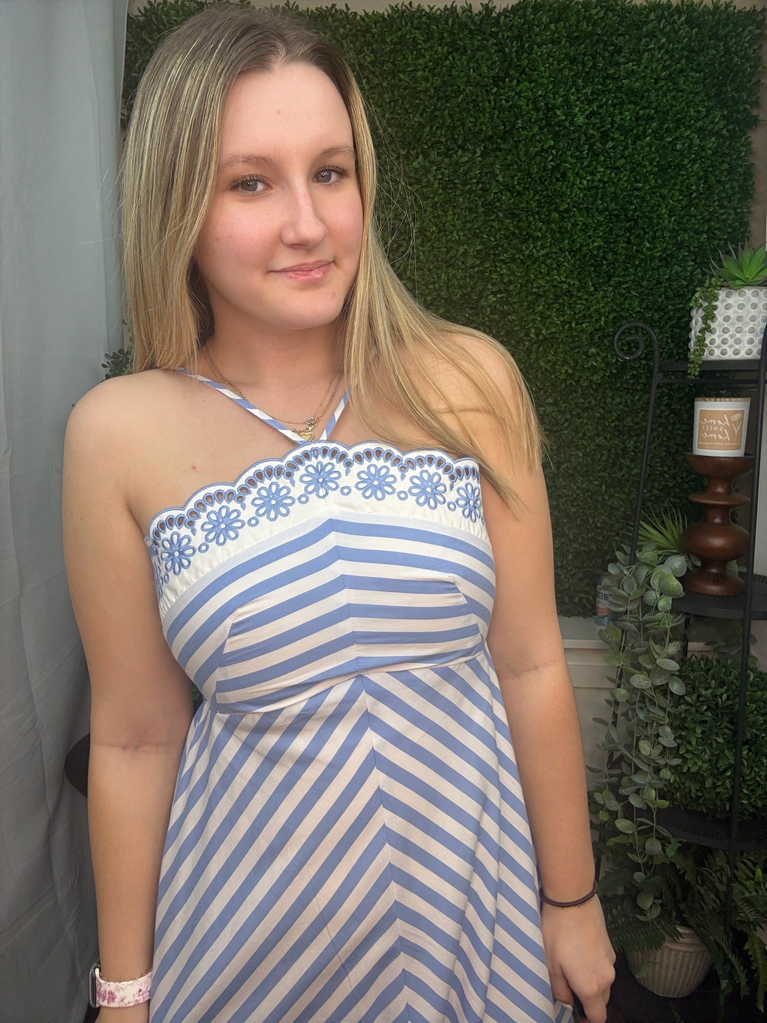 Seaside Stripe Embroidered Maxi Dress