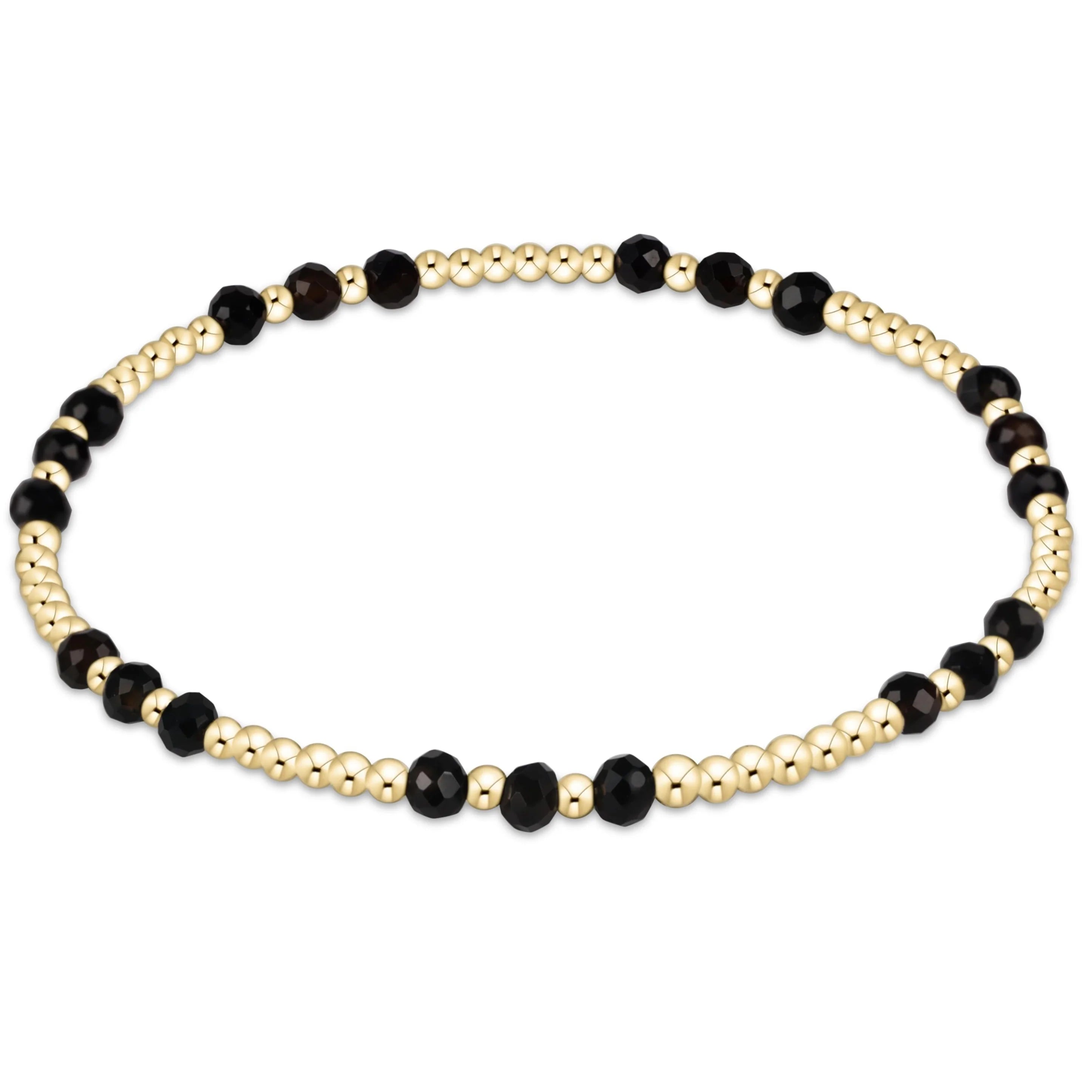 GEMSTONE GOLD JOY PATTERN 3MM BEAD BRACELET - FACETED ONYX