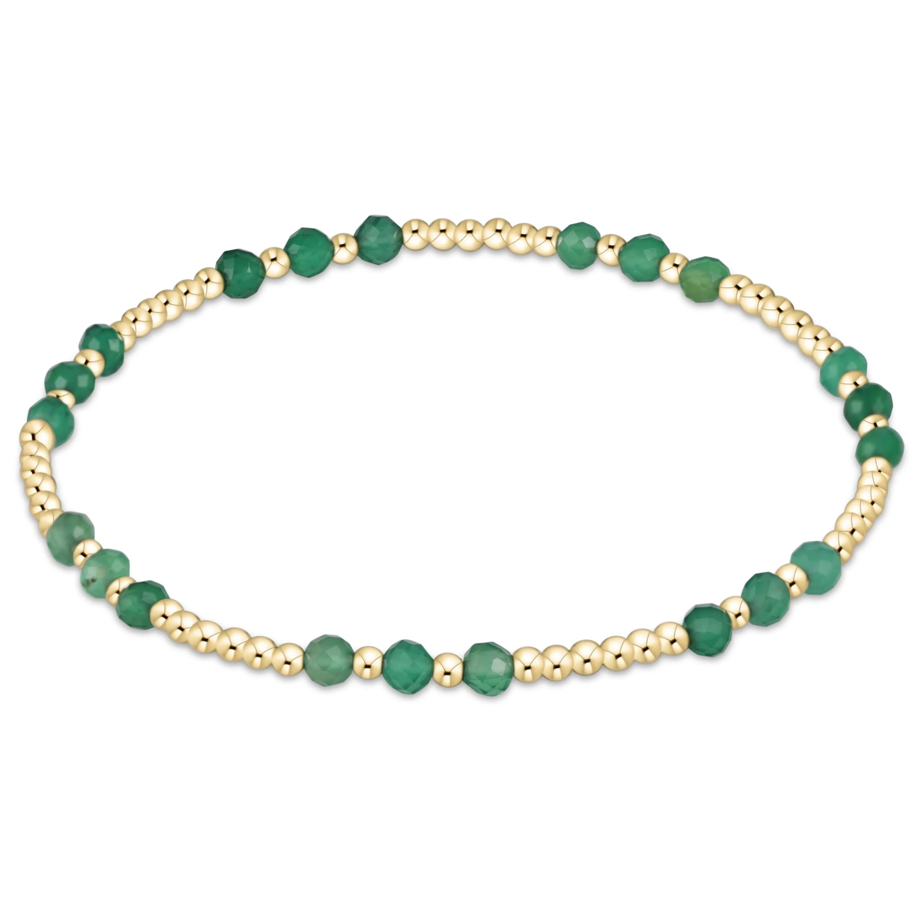 GEMSTONE GOLD JOY PATTERN 3MM BEAD BRACELET - GREEN ONYX