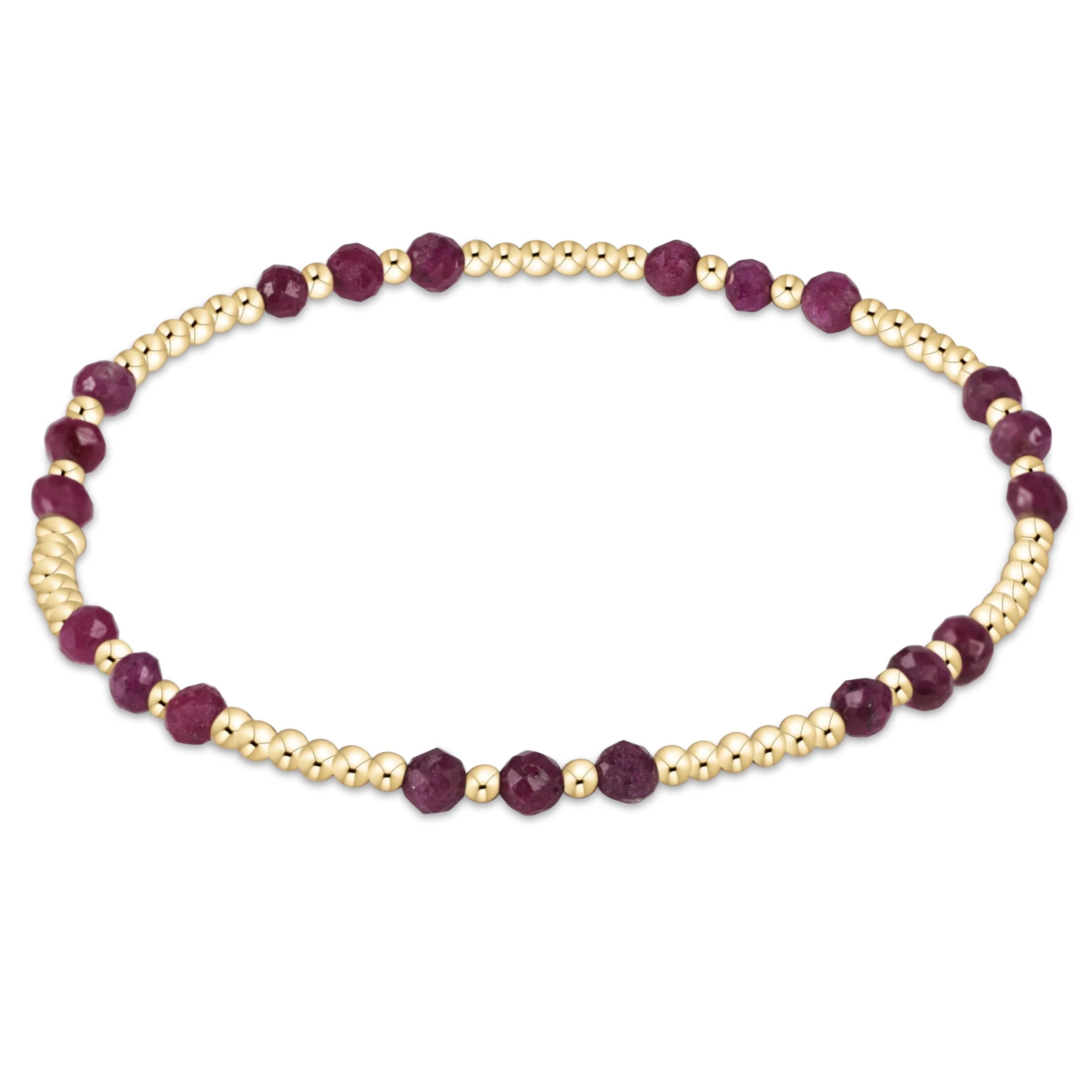 GEMSTONE GOLD JOY PATTERN 3MM BEAD BRACELET - RUBY