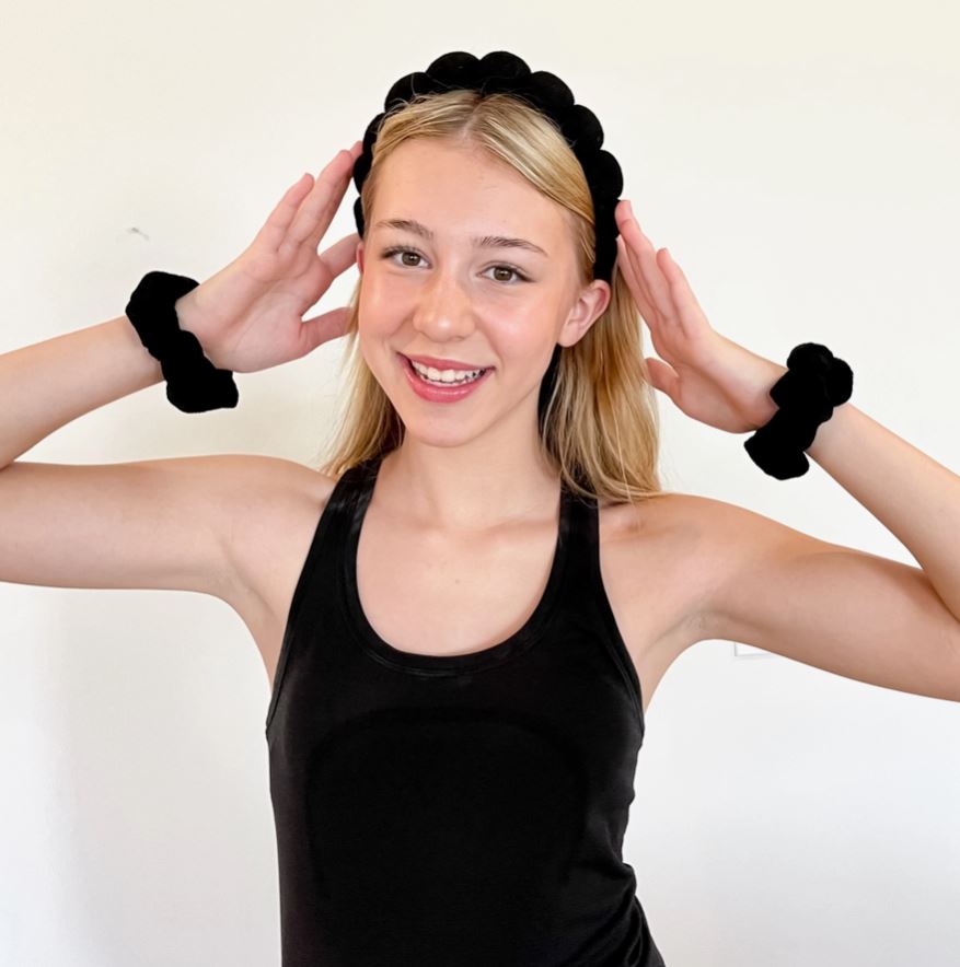 PUFFY TERRY CLOTH PADDED SPA HEADBAND WITH SCRUNCHIES SET