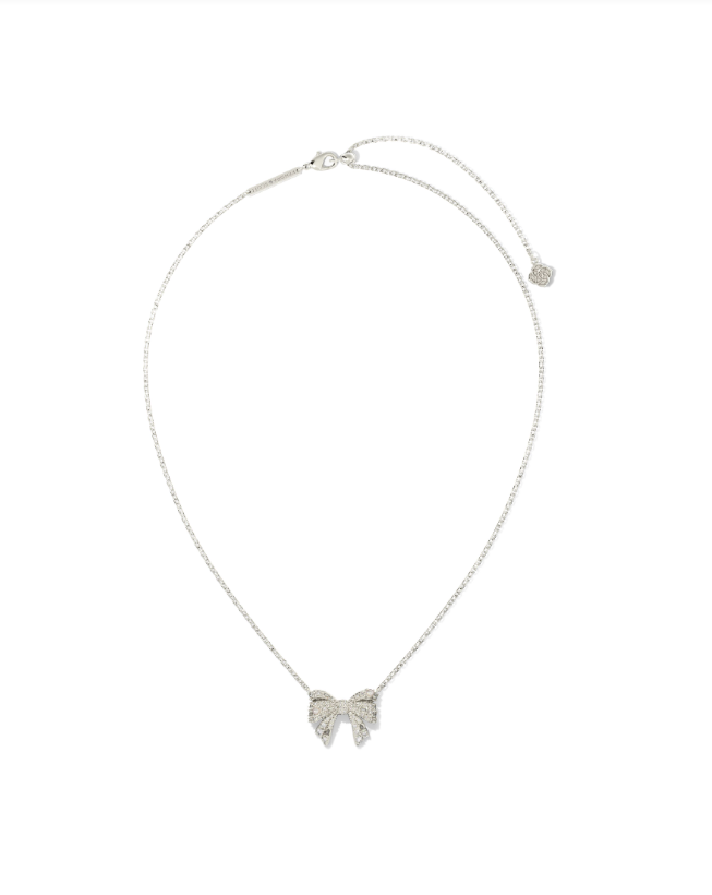 KRISTA BOW SHORT PENDANT NECKLACE - SILVER WHITE MIX