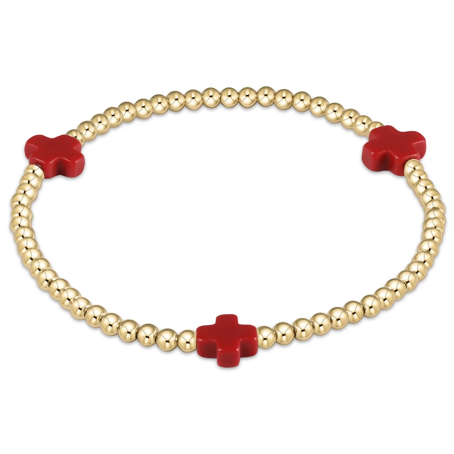 Signature Cross 3mm Gold Bracelet - Red