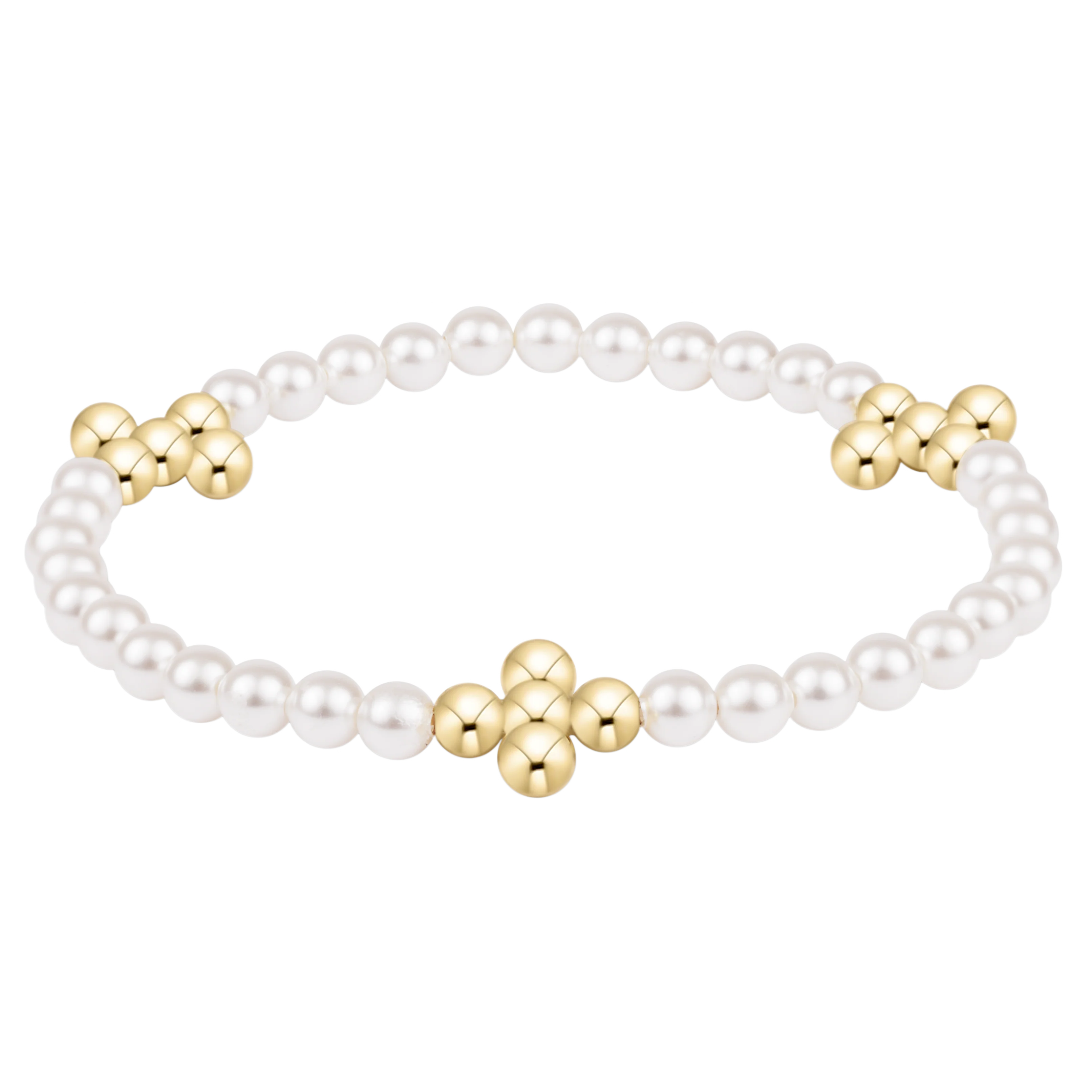 BEADED 4MM GOLD SIGNATURE CROSS 4MM PEARL BRACELET