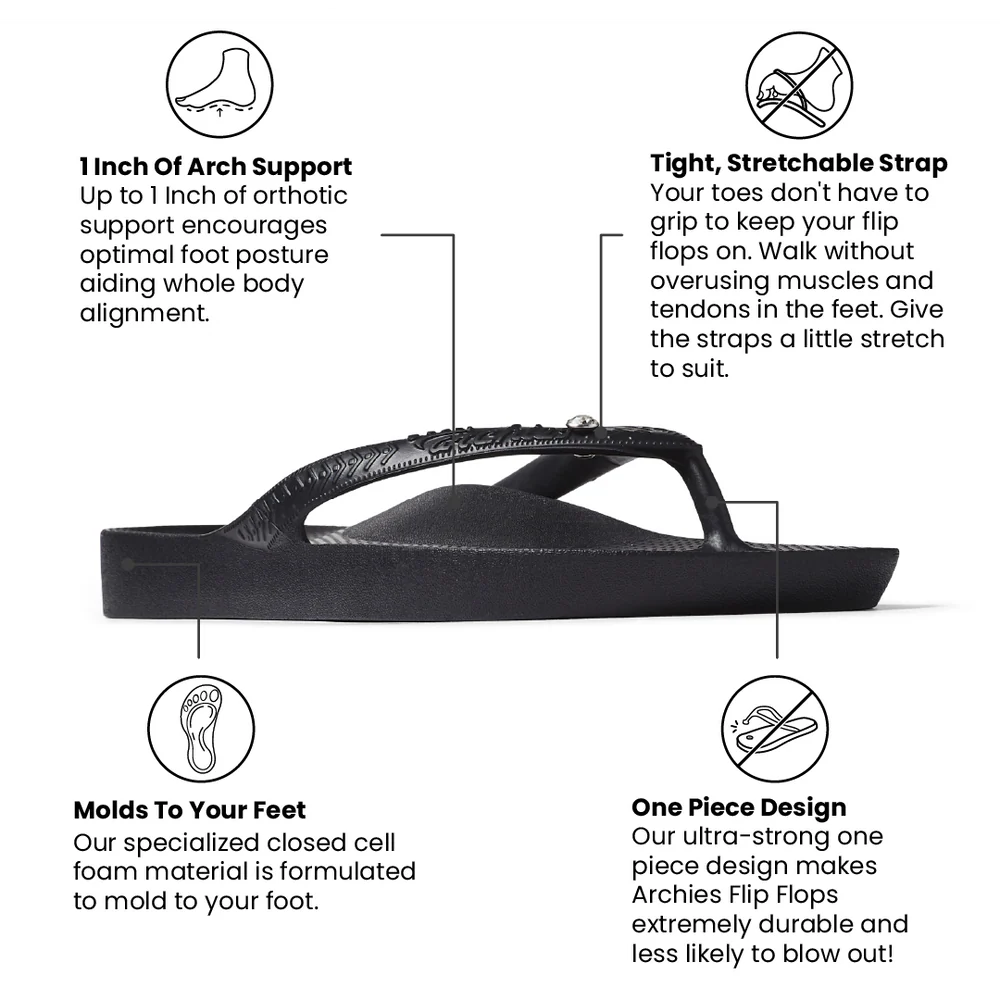 ARCH SUPPORT FLIP FLOPS - CRYSTAL BLACK