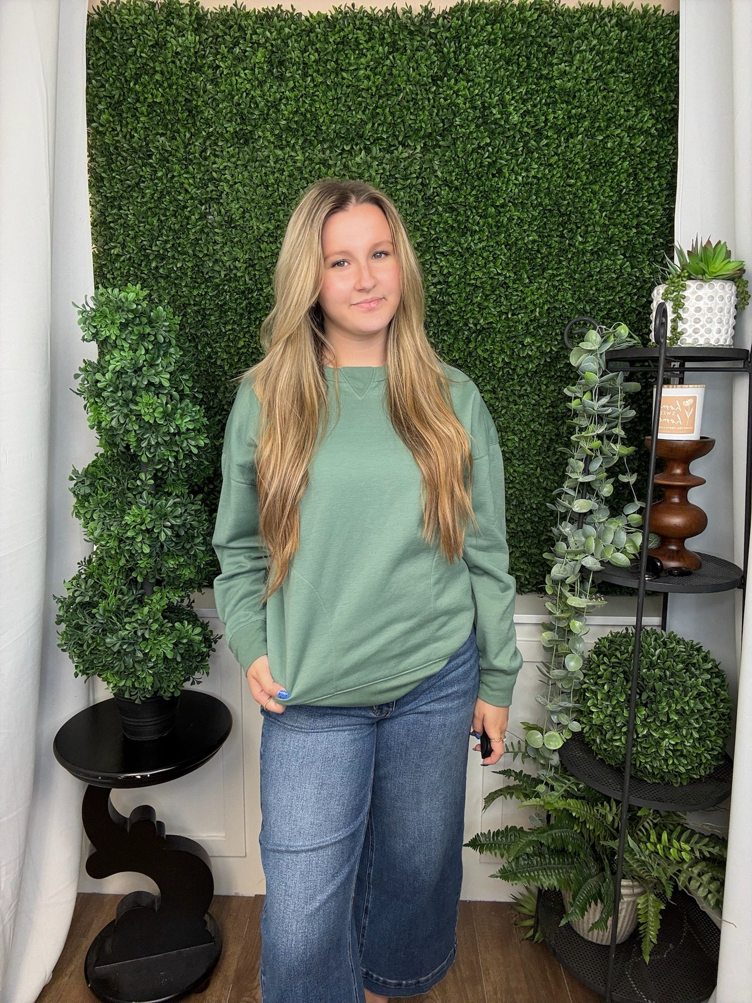 OVERSIZED CASUAL COMFY SOLID KNIT TOP - SAGE