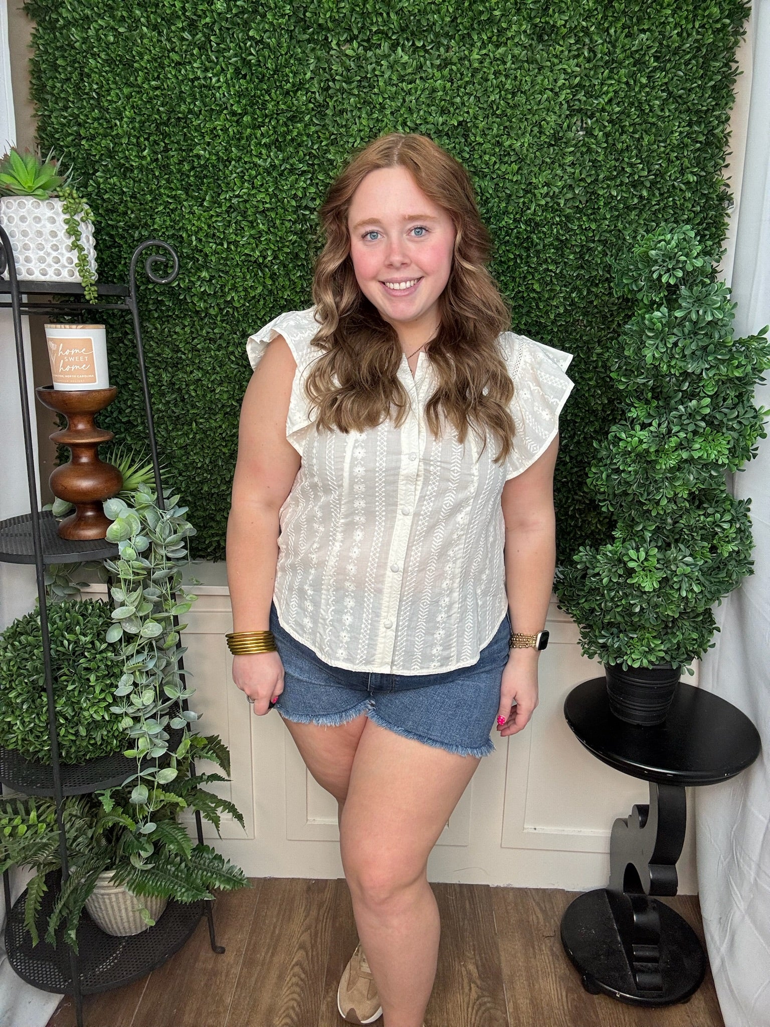 Ivory Lace Panel Flutter Sleeve Blouse