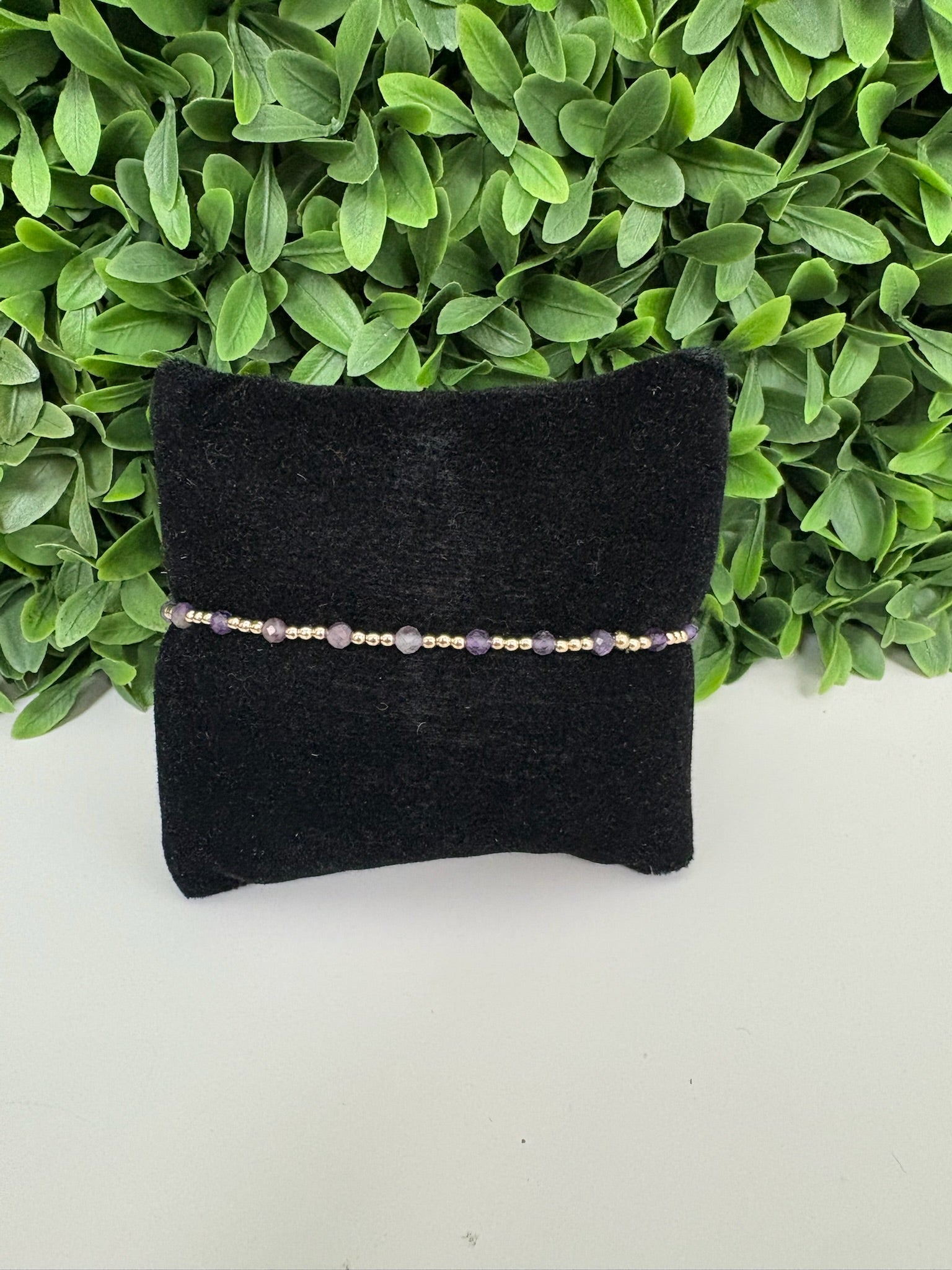 EXTENDS - GEMSTONE GOLD SINCERITY PATTERN 3MM BEAD BRACELET - AMETHYST