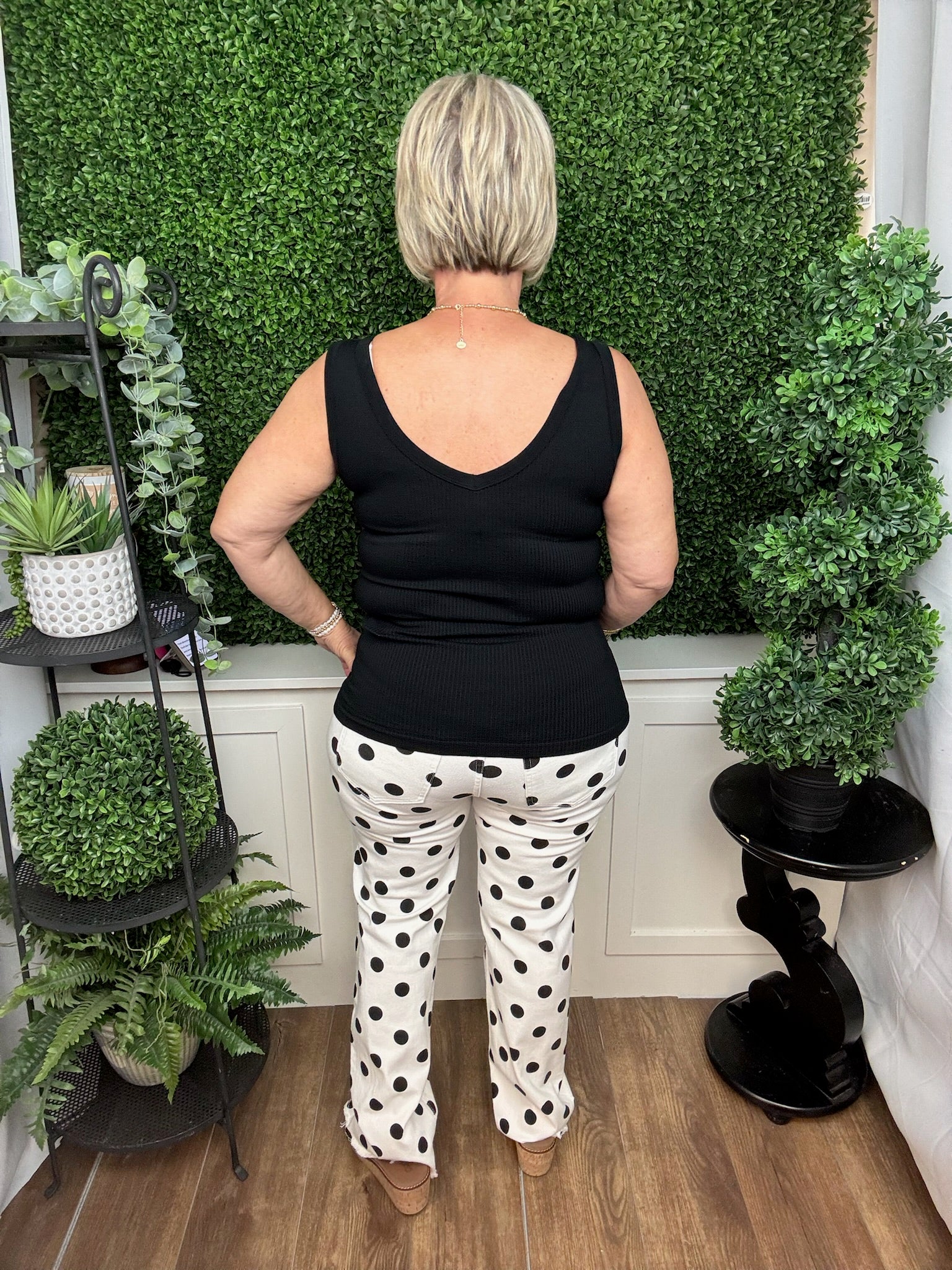 POLKA DOT FRAY HEM WIDE LEG PANT