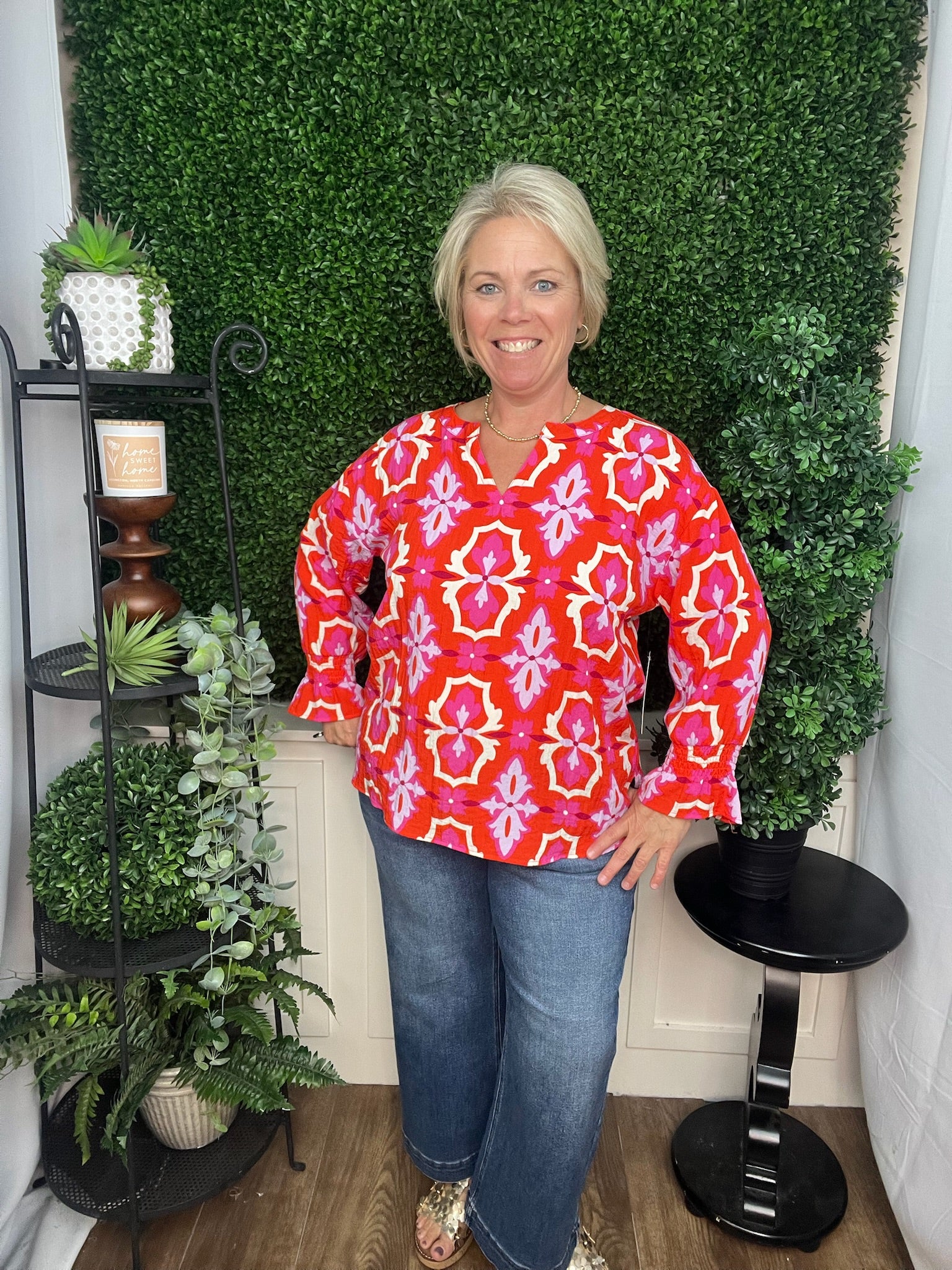 WOVEN POPOVER TUNIC VNECK - PNKLEM