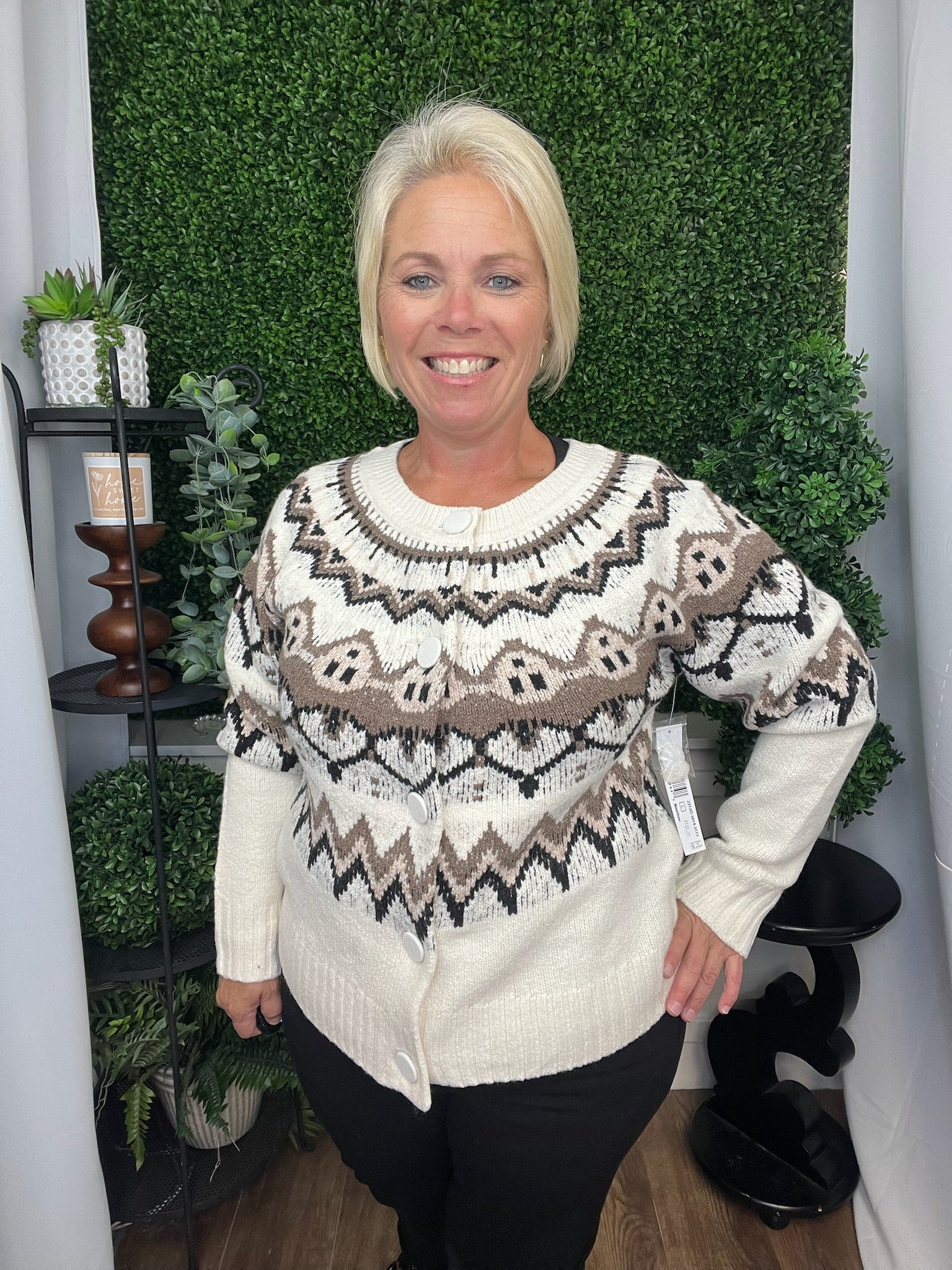 LS BUTTON FRONT SWEATER CARDIGAN - MOONSTONE