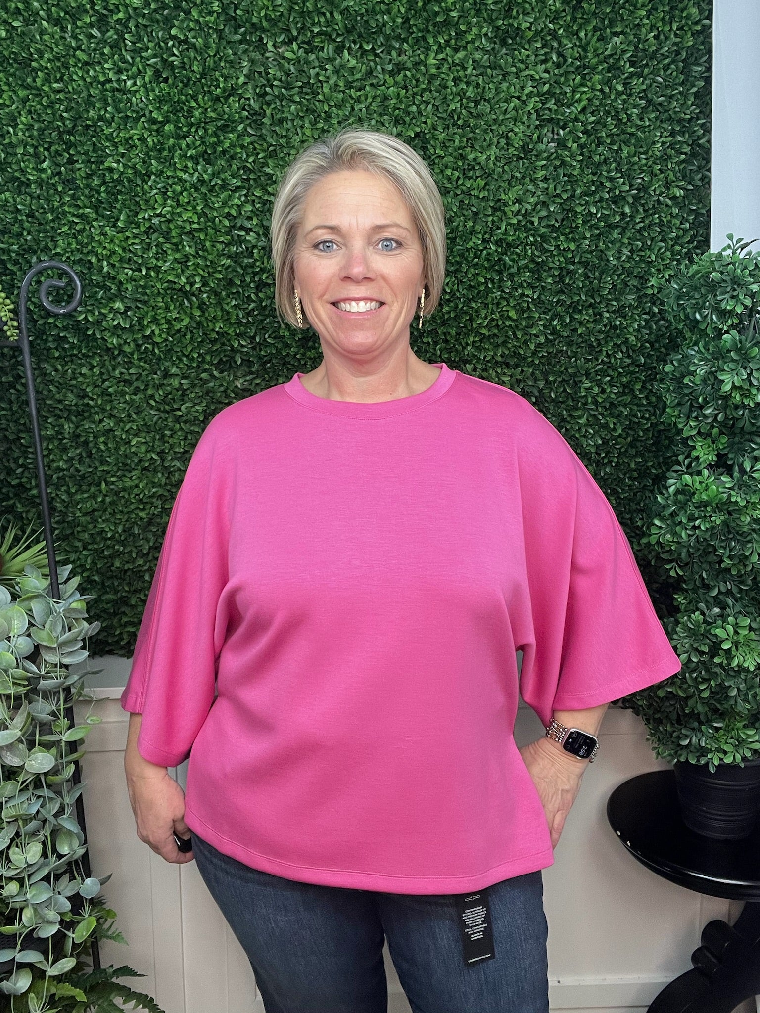 PINK 3/4 SLEEVE CREW NECK TOP