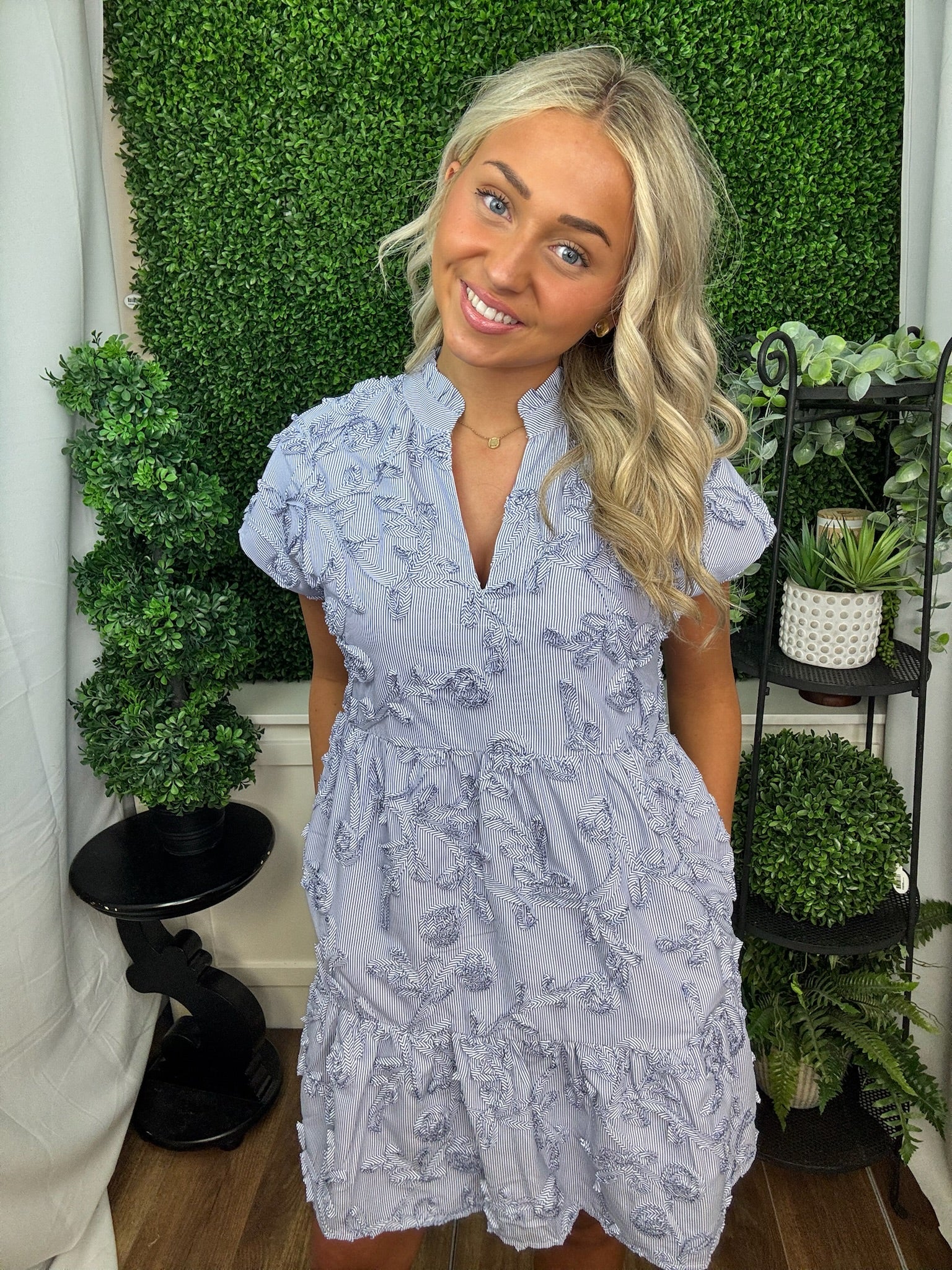 NAVY PINSTRIPE DRESS