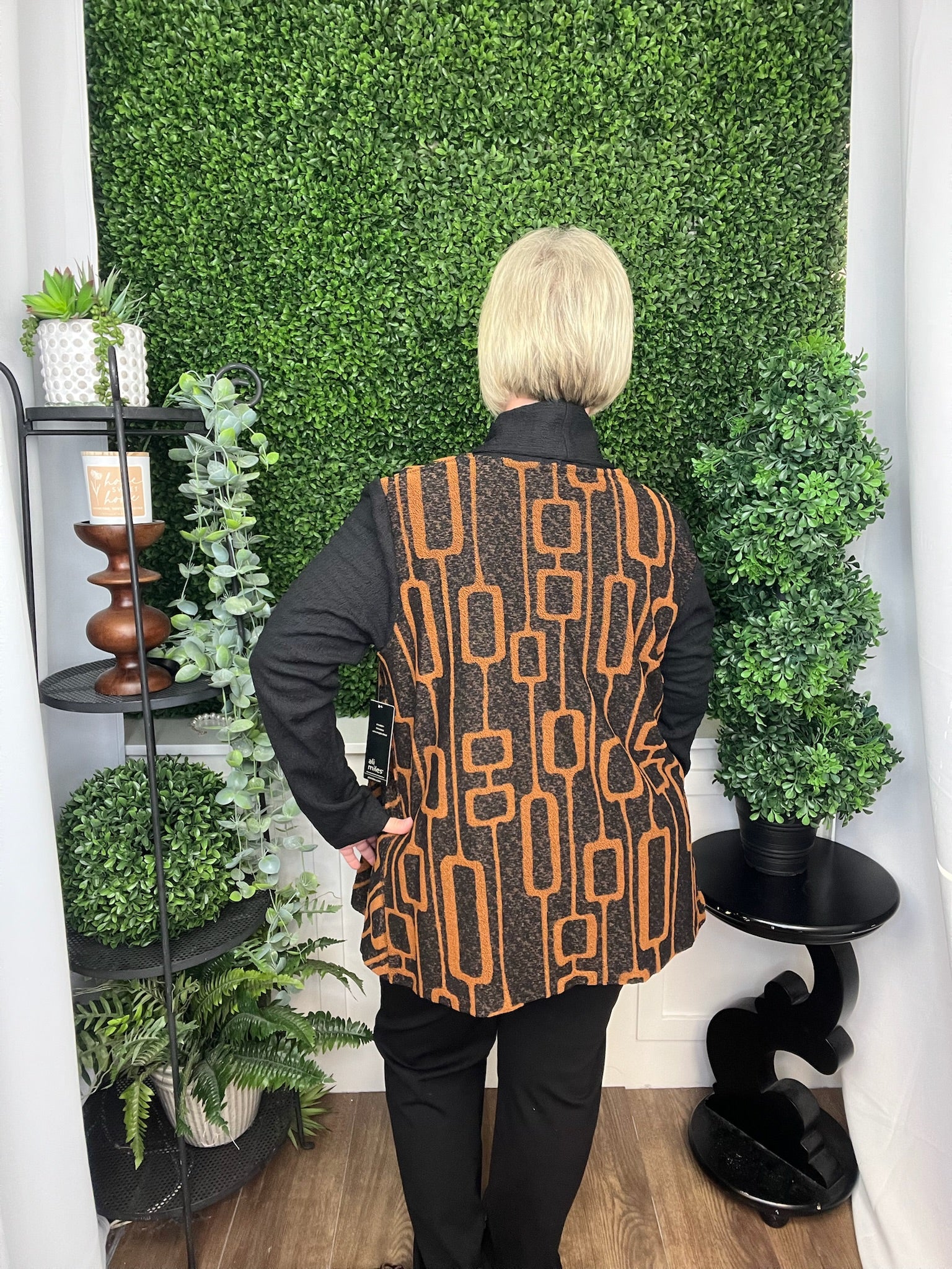 KNIT OPEN FRONT CARDIGAN JACKET 3/4 SLEEVES - BLACK