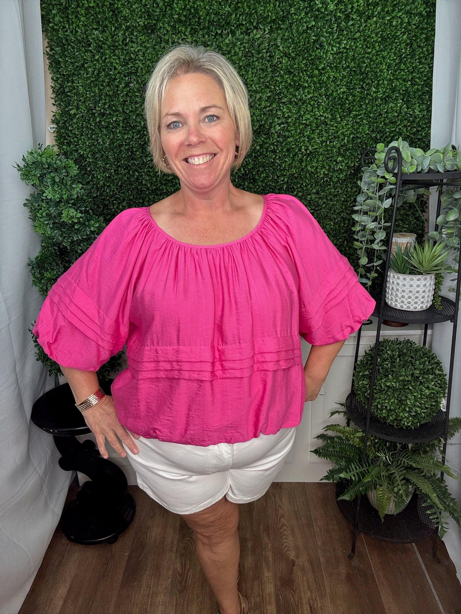 Pleat Detail Wide Neck Solid Top
