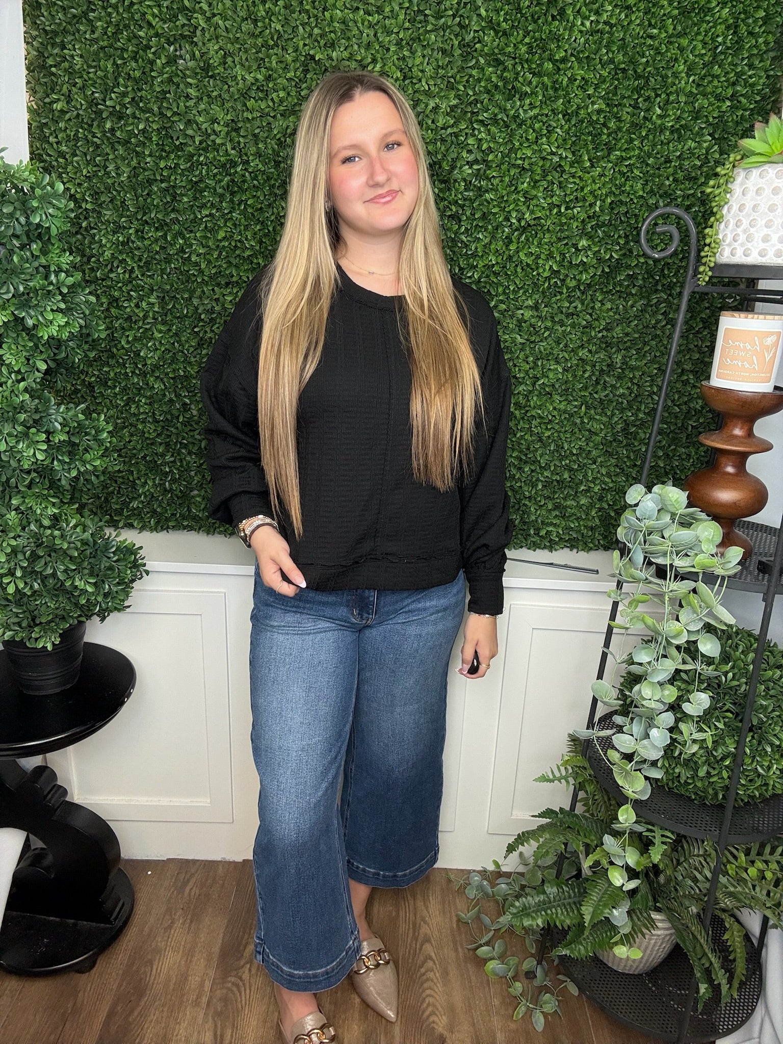 RAW EDGE DETAIL OVERSIZED KNIT TOP - BLACK