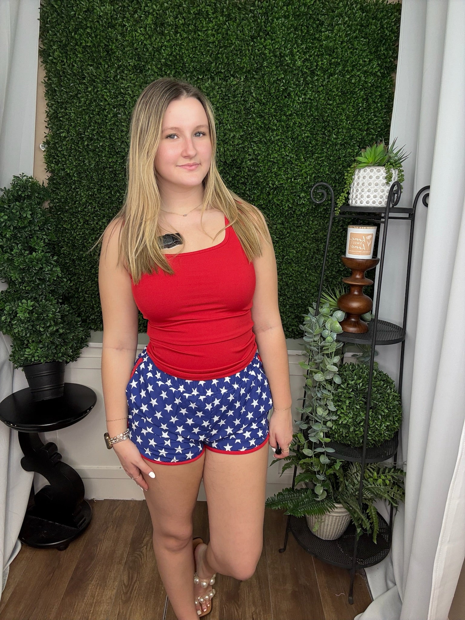 BELLA SQUARE NECK RIB KNIT TANK - RED