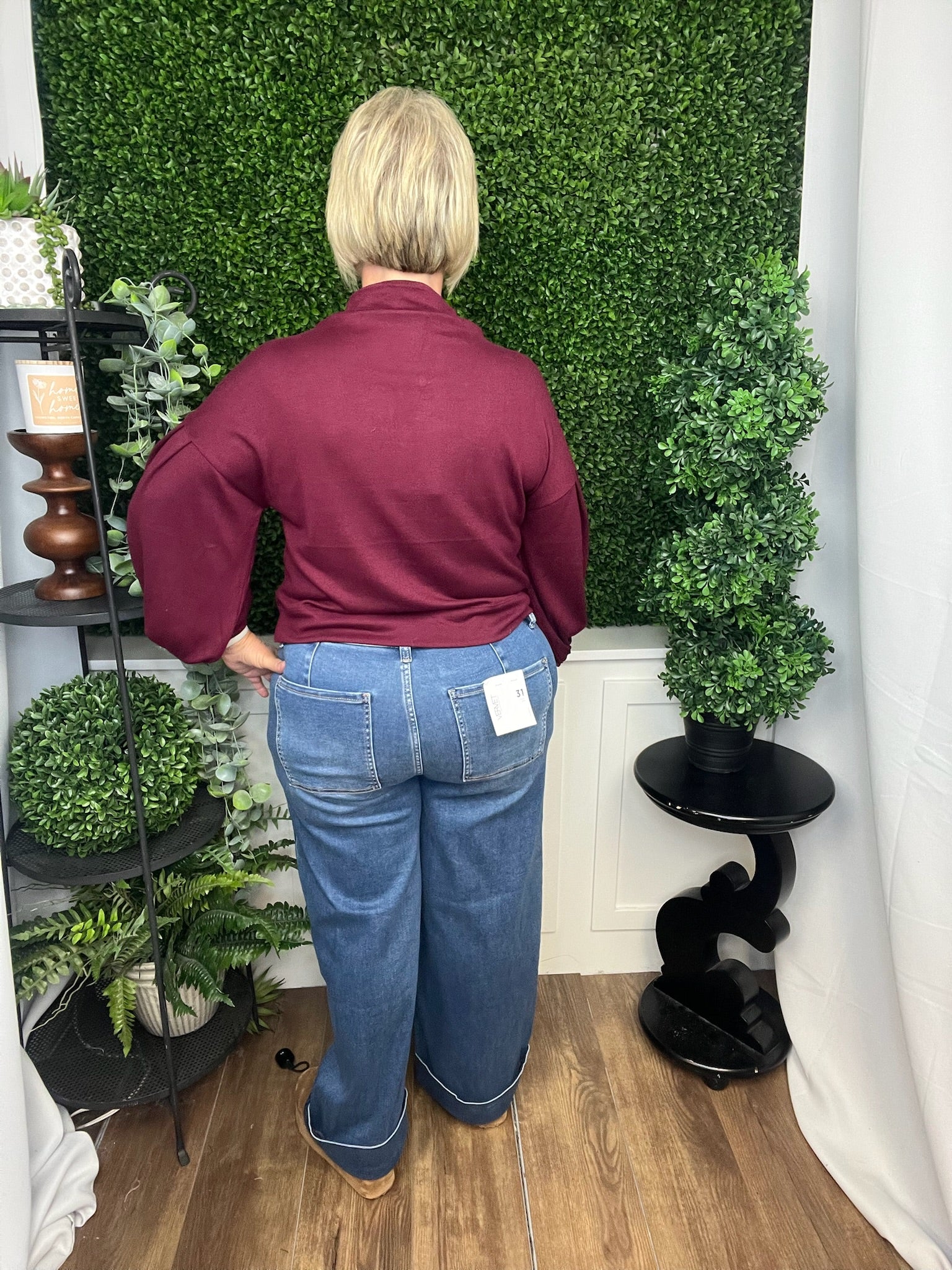 SOLID LS MOCK NECK KNIT TOP - RUBY