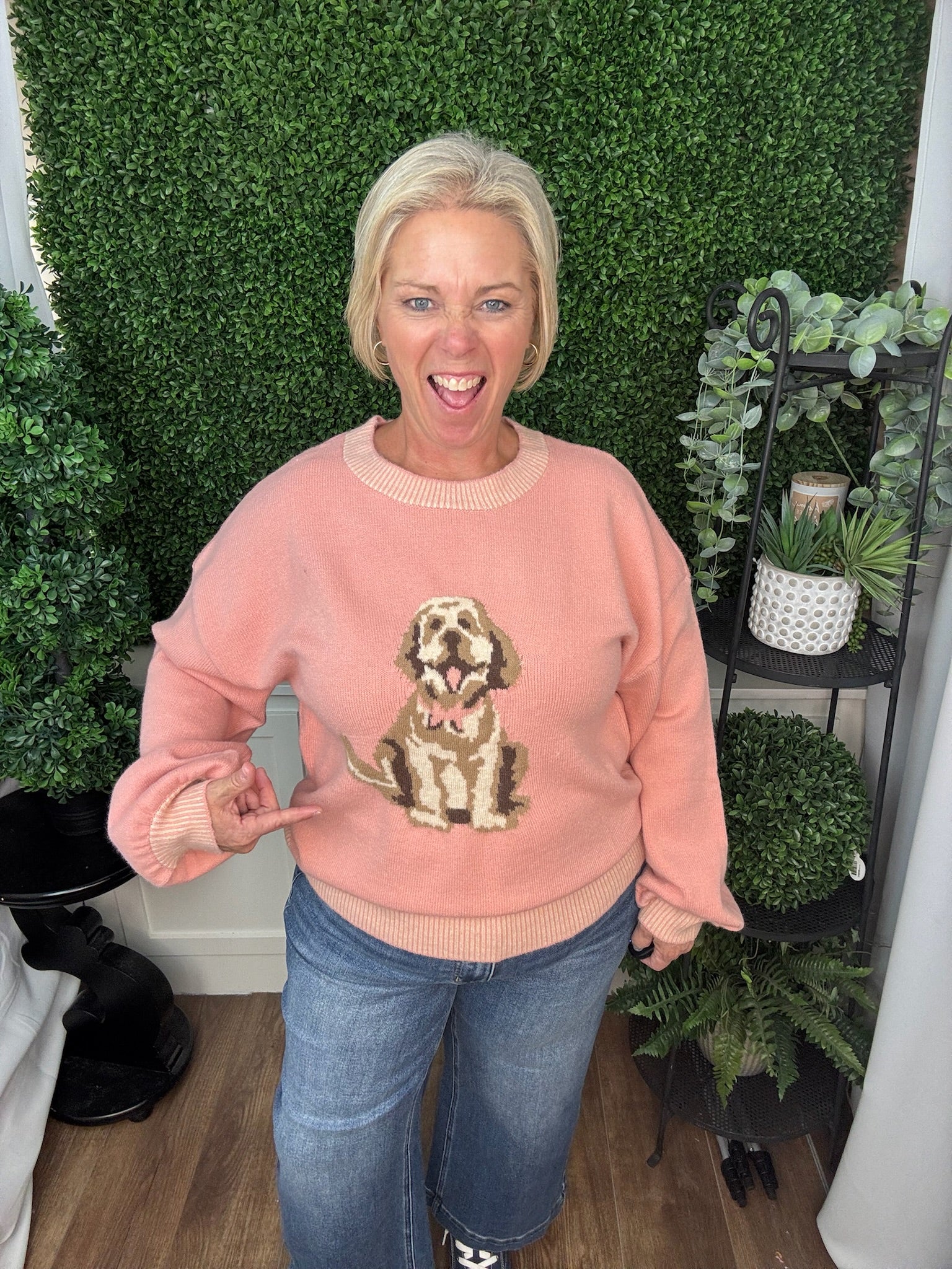 PUPPY GRAPHIC KNIT SWEATER - BLUSH