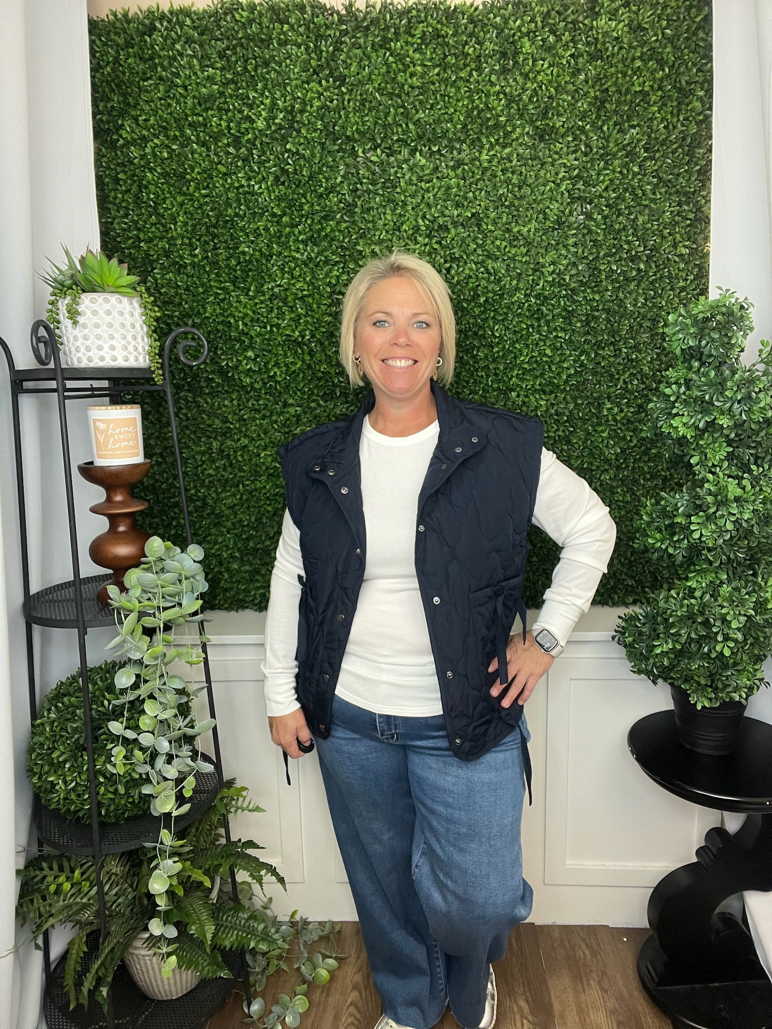 TIE DETAIL SNAP DOWN QUILTED PUFFER VEST