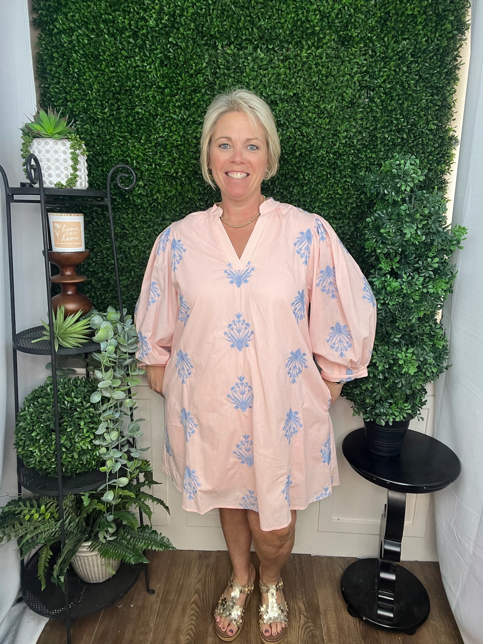 PUFF SLEEVE DRESS - BLUSH/PINK