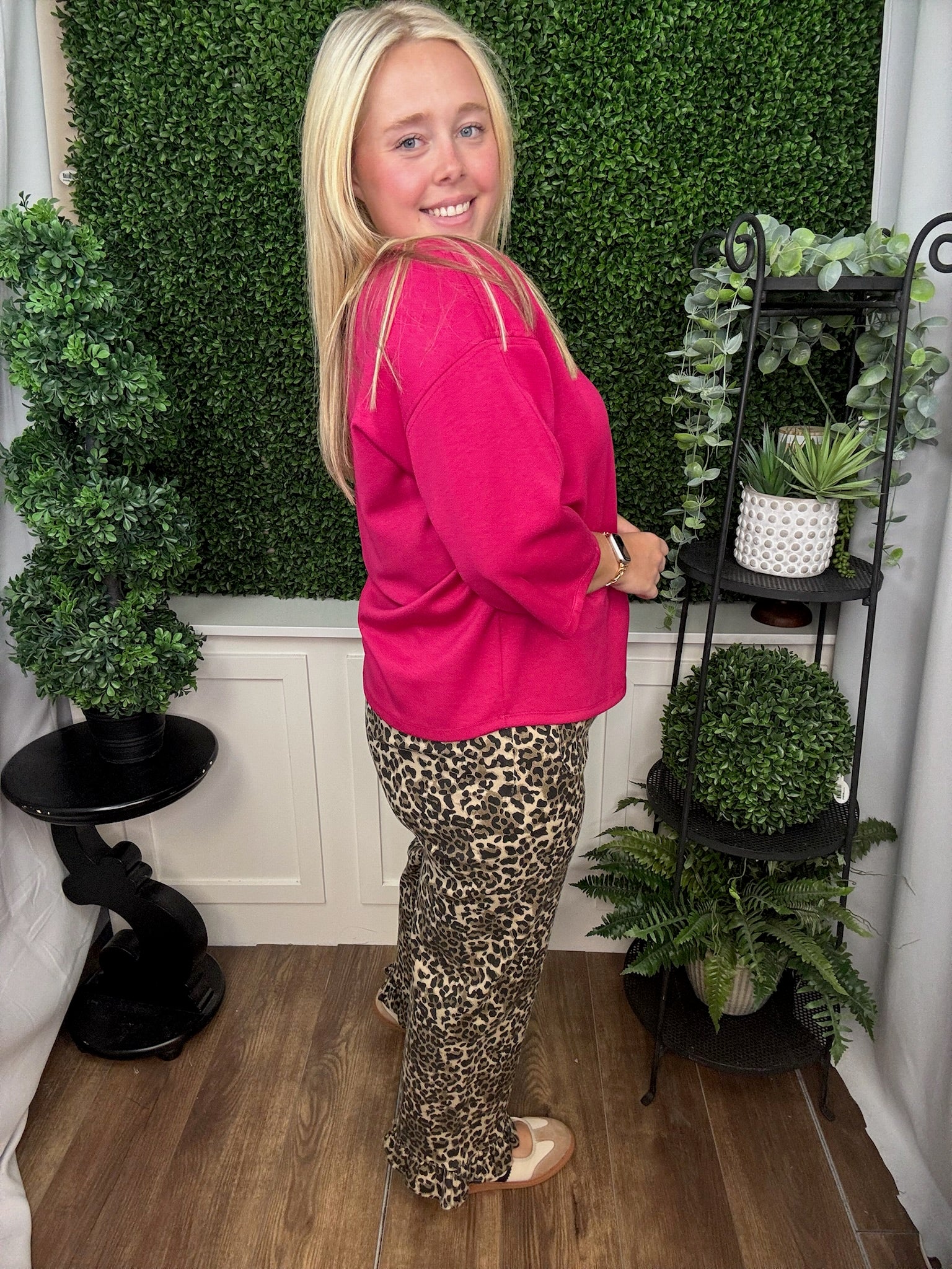 WIDE LEG CROPPED PRINT PANTS - TAUPE
