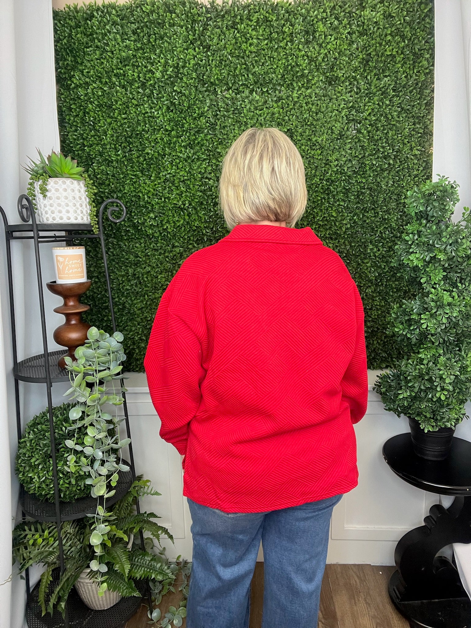 LS TEXTURED COLLARED TOP - RED