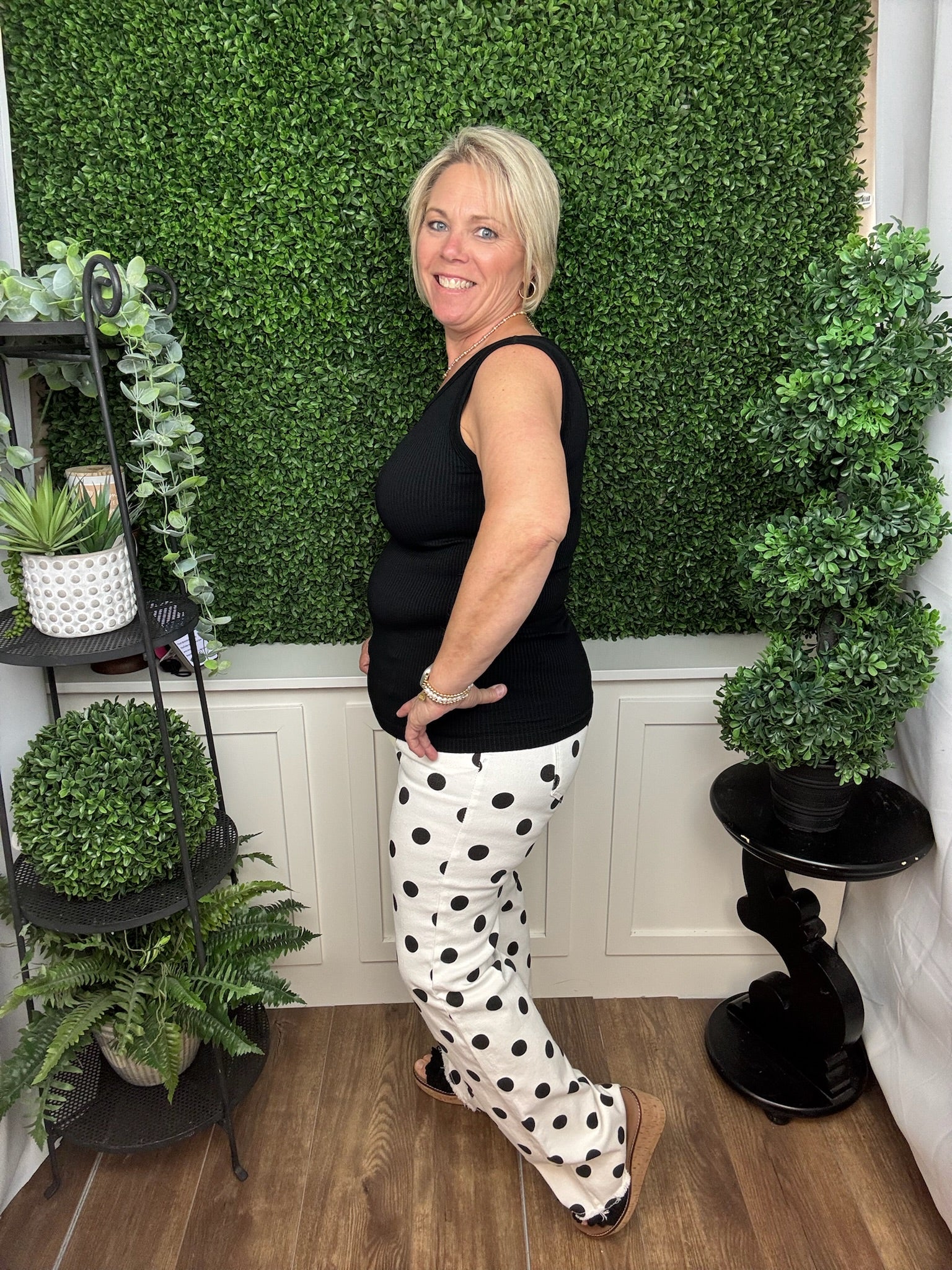 POLKA DOT FRAY HEM WIDE LEG PANT