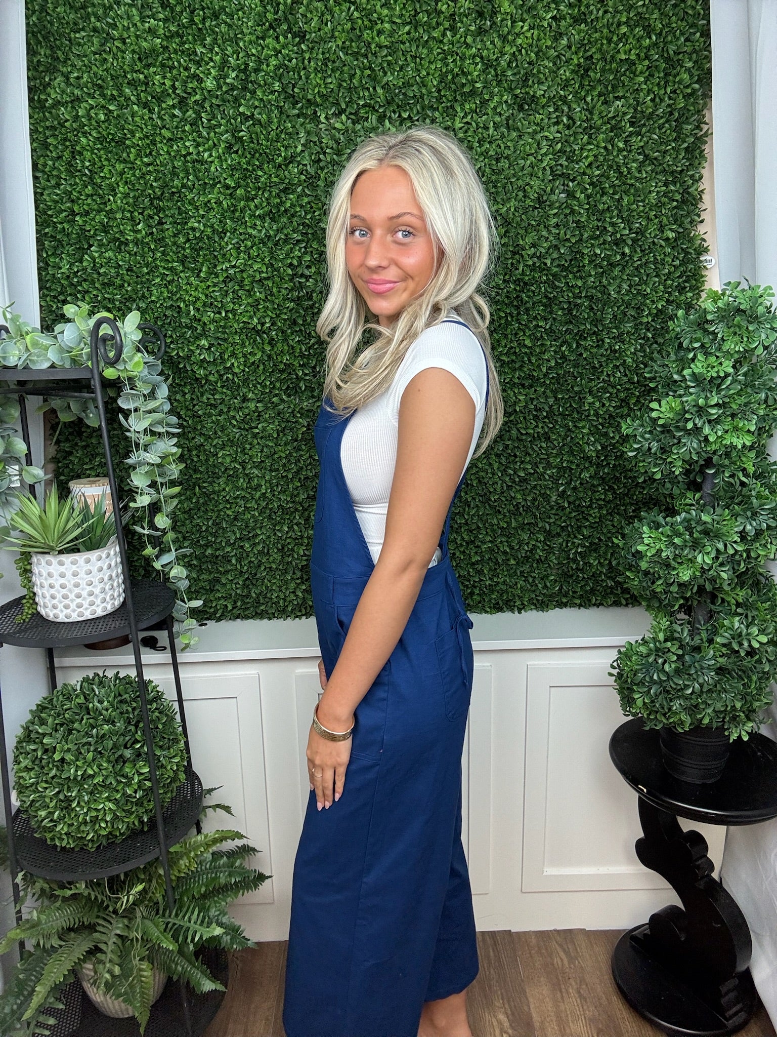 SPAGHETTI STRAP CRISS CROSS BACK JUMPER BLUE GRAY