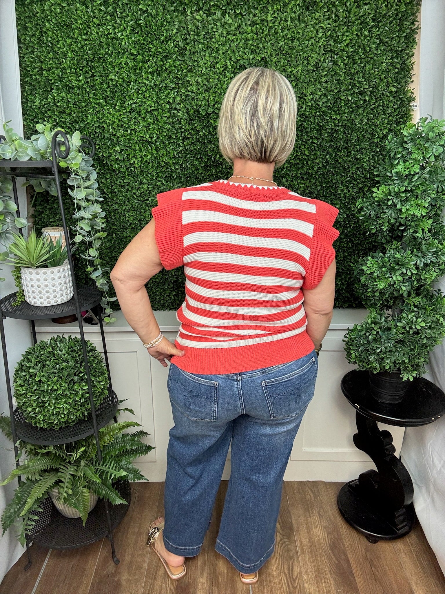 Striped Cap Sleeve Knit Sweater