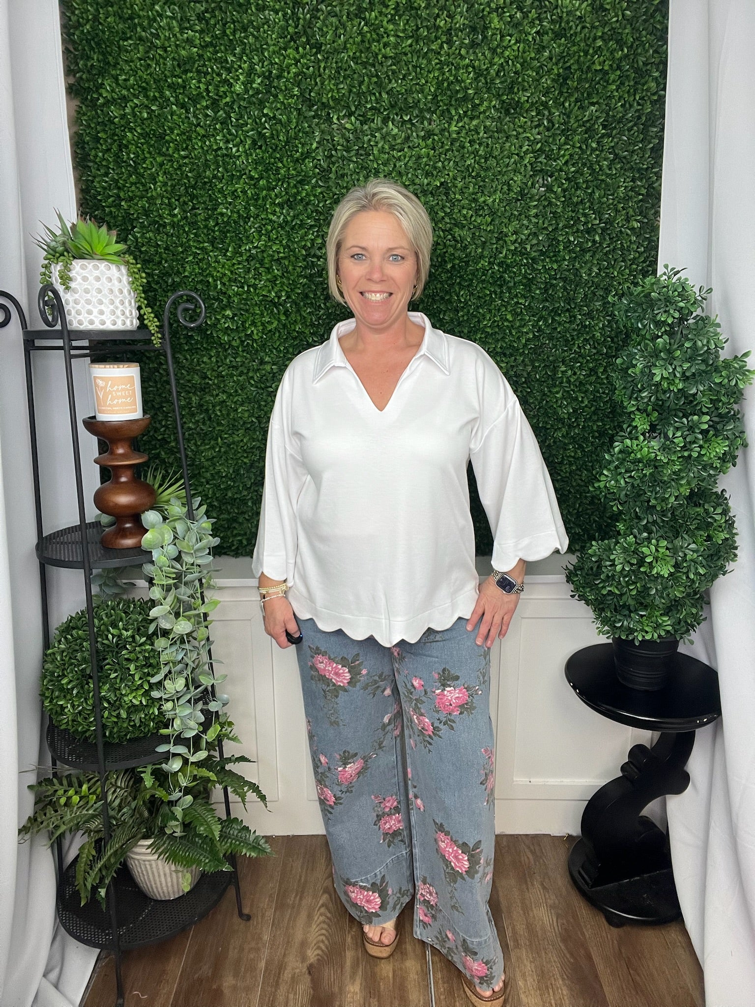 WIDE LEG PANT LT BLUE WITH FLOWERS