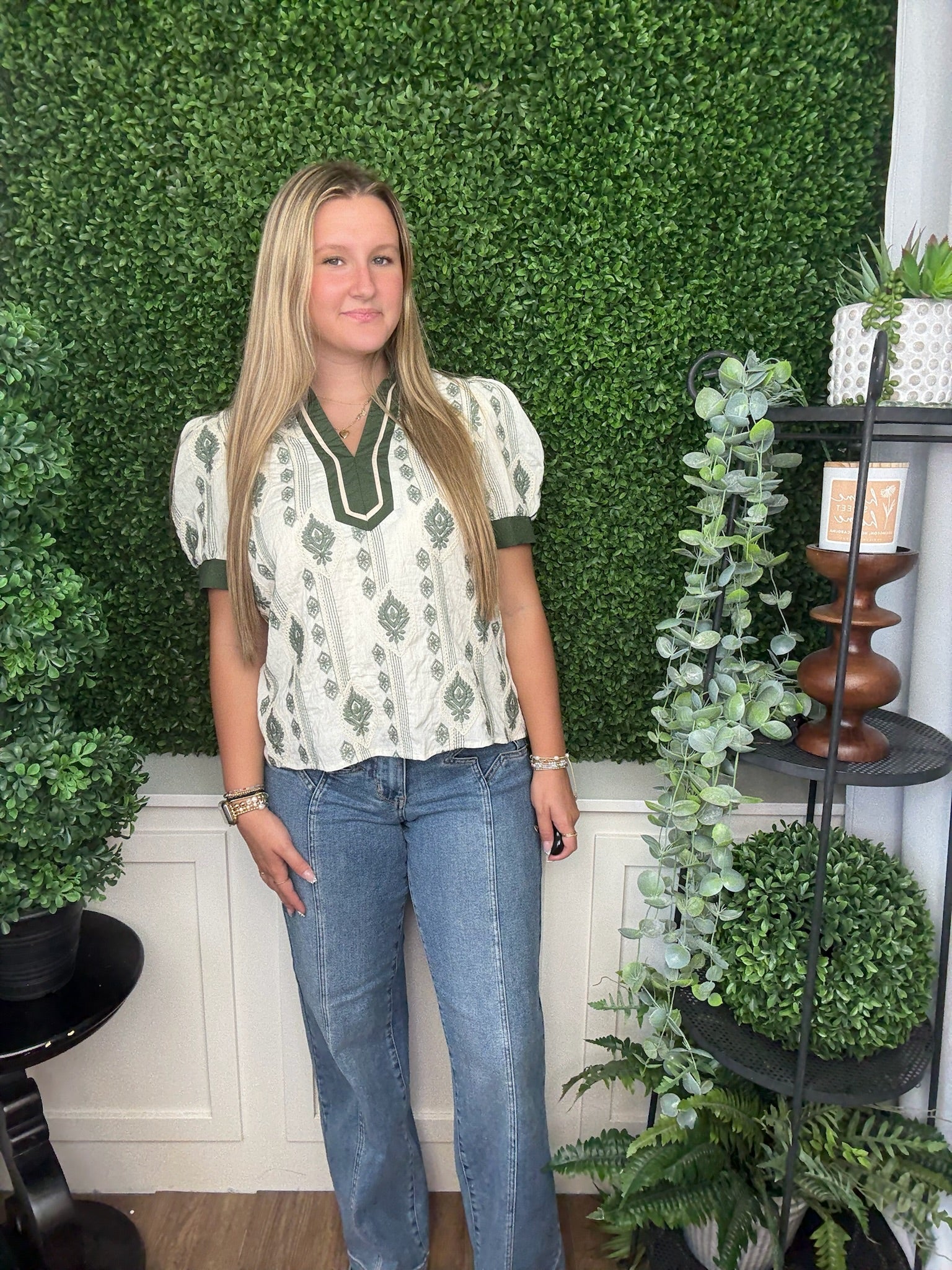 V-NECK BLOUSE - OLIVE