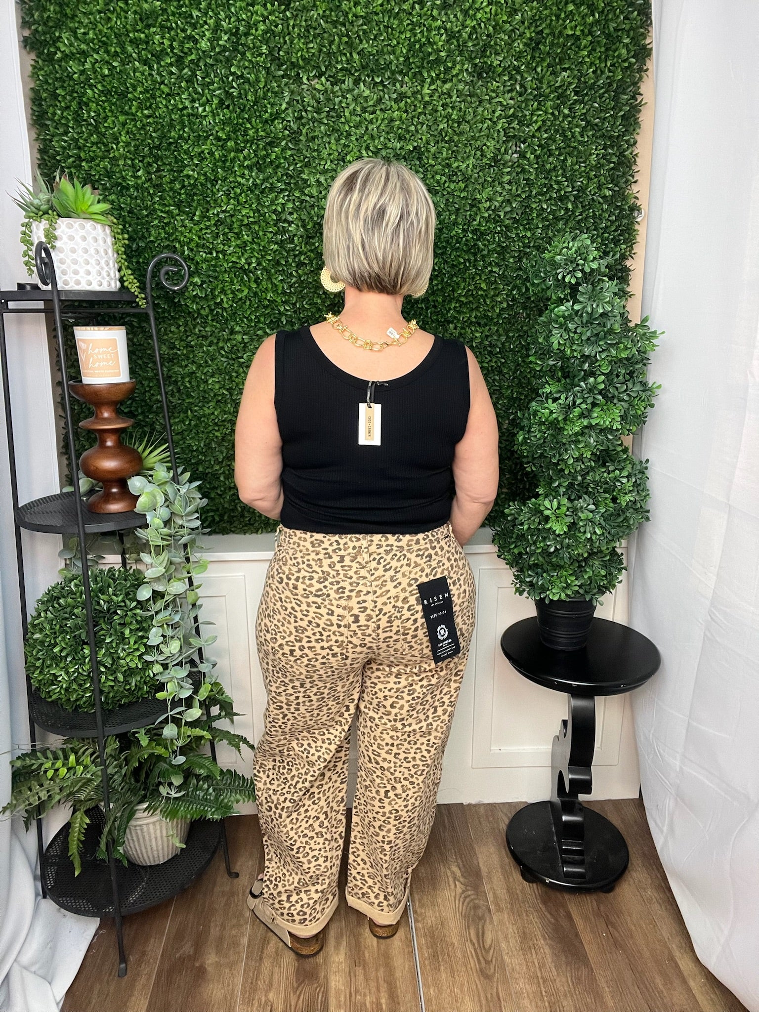 Leopard Print Cropped Barrel Jeans