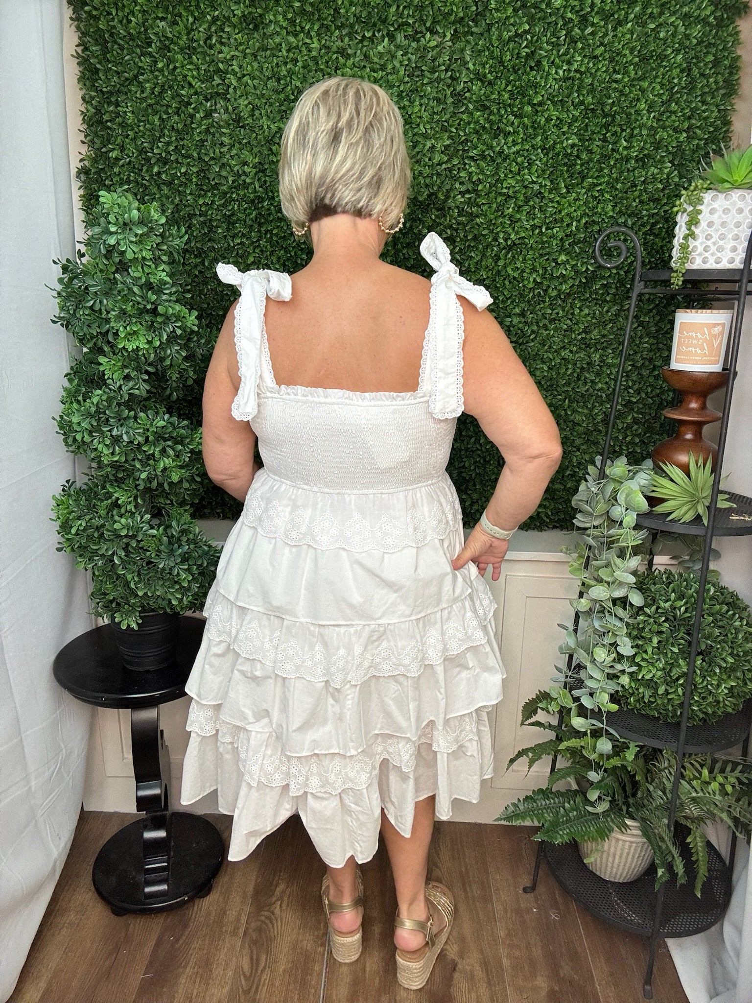 Smocked Ribbon Strap Tiered Dress