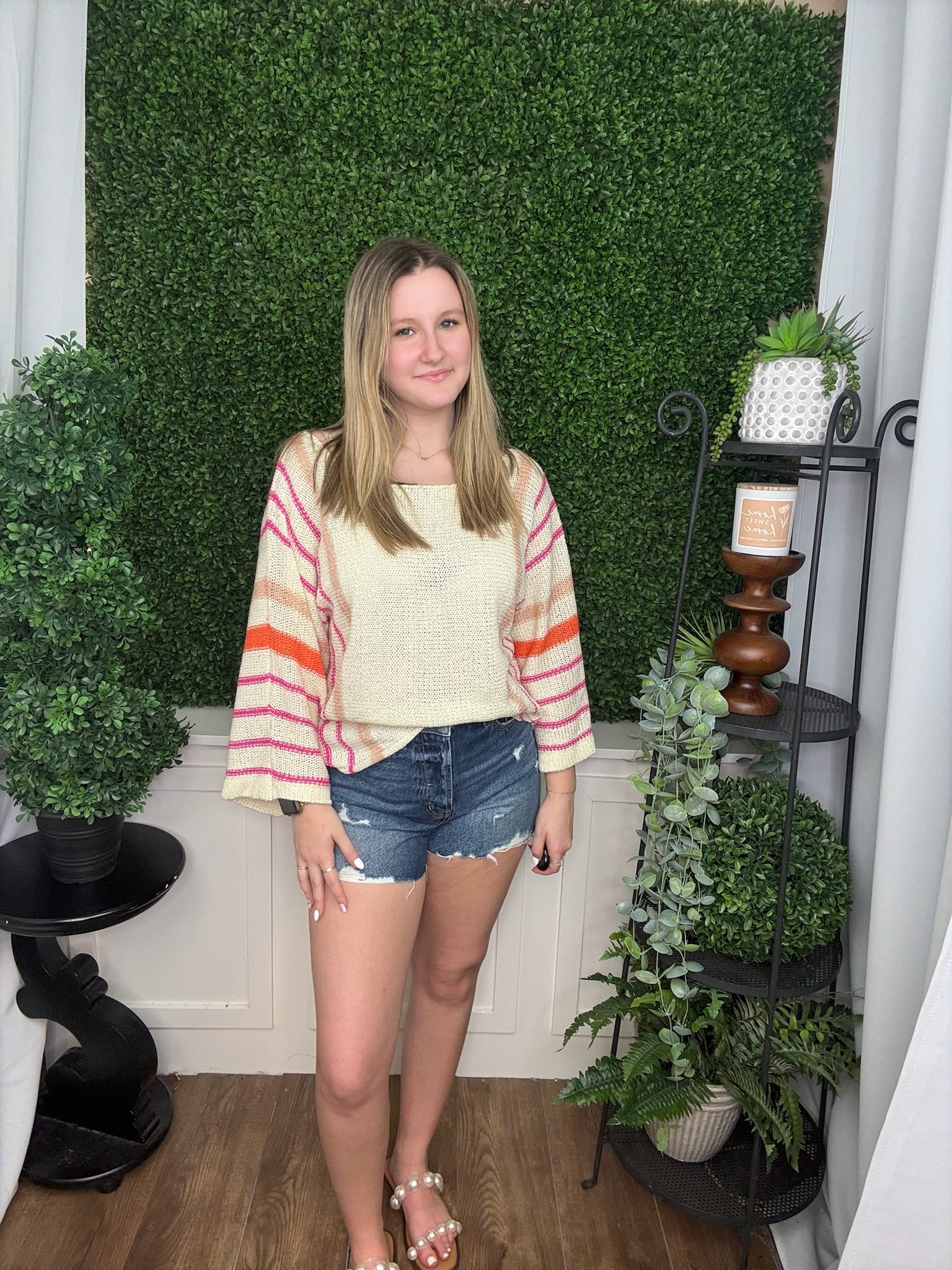 GRETCHEN RELAXED 3/4 SLEEVE STRIPED TOP - CREAM