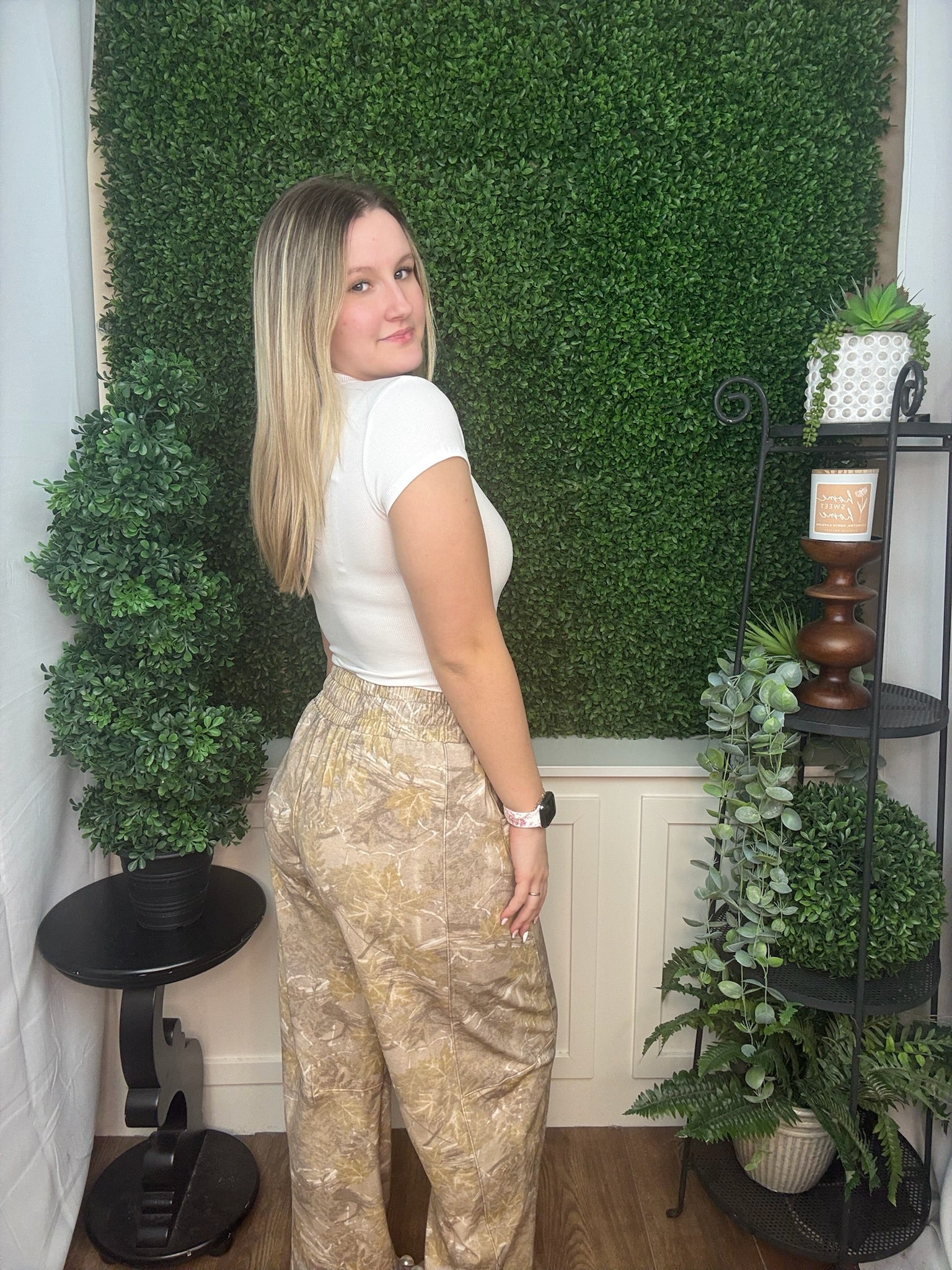 Taupe Camo Print Drawstring Jogger Pants