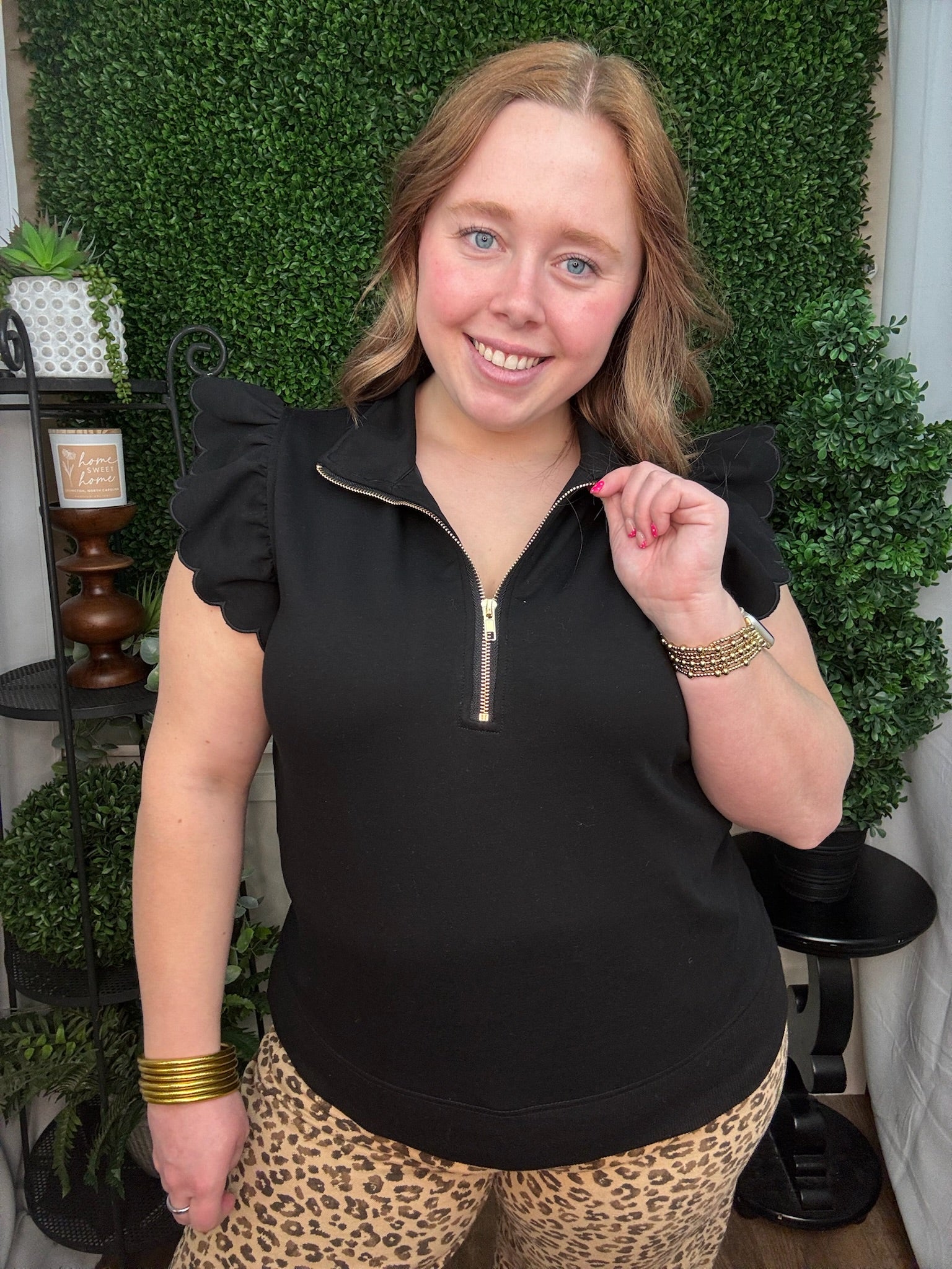 Ruffle Sleeve Half-Zip Pullover