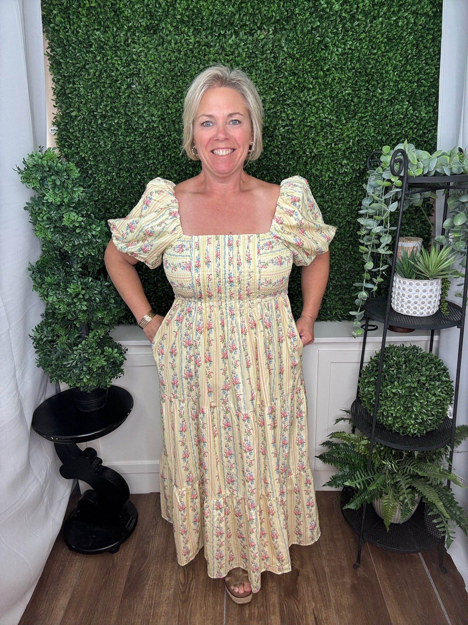 Floral Smocked Puff Sleeve Midi Dress