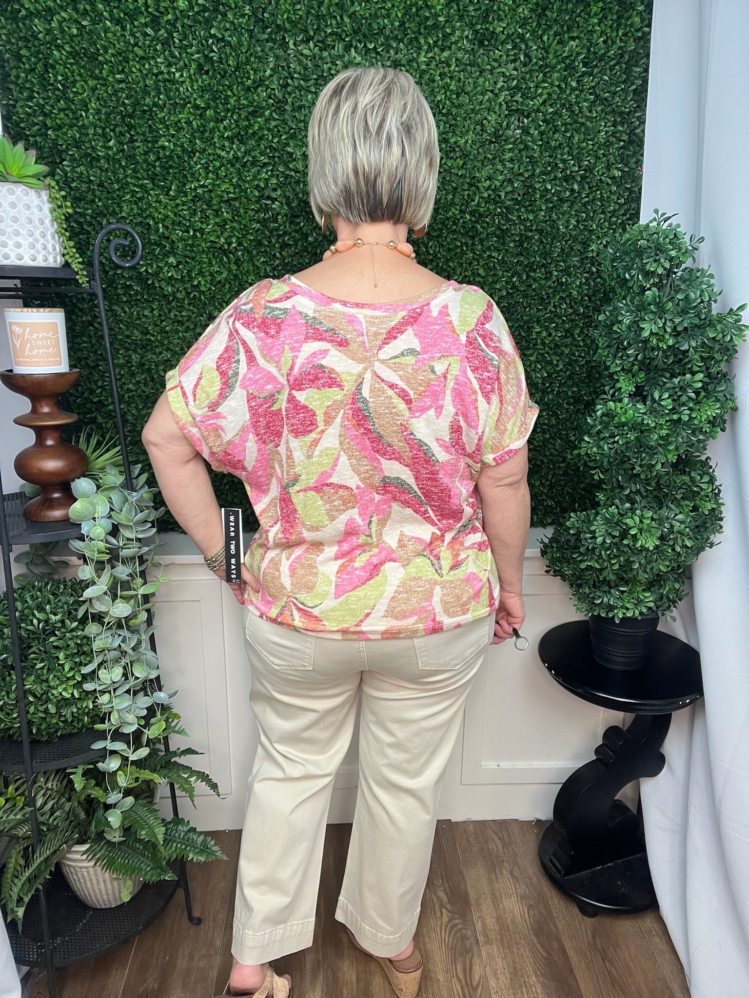 CAP SLEEVE WEAR 2 WAYS BOAT OR VNECK TOP - DRAGON FRUIT