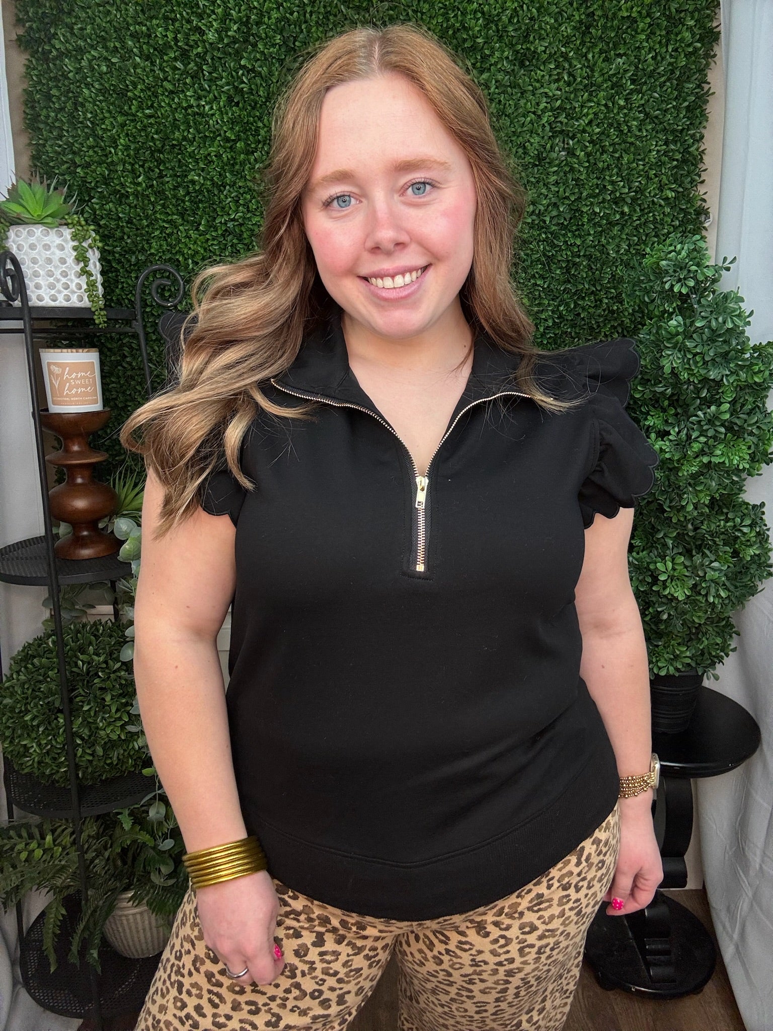 Ruffle Sleeve Half-Zip Pullover