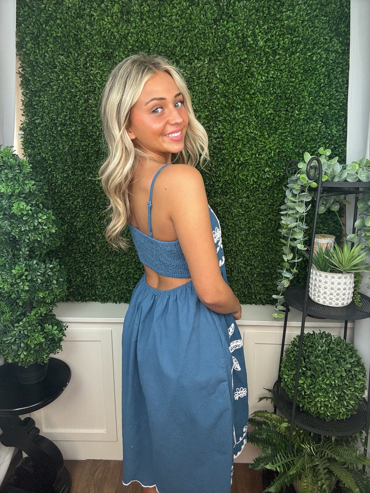 EMBROIDERED DRESS-NAVY