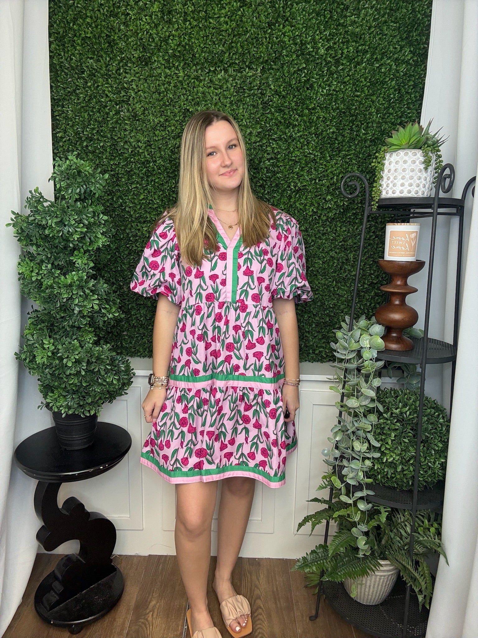 CODY BALLOON SLEEVE DRESS - PINK