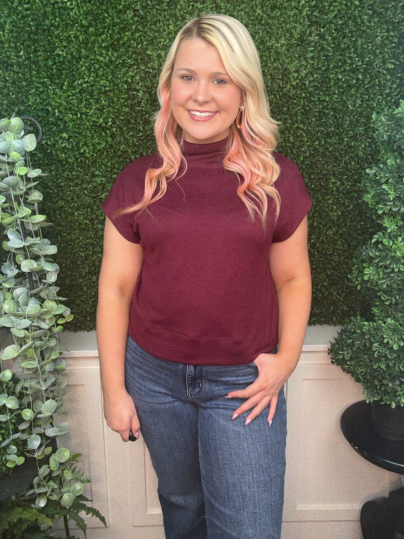 SOLID KNIT MOCK NECK PULLOVER TOP