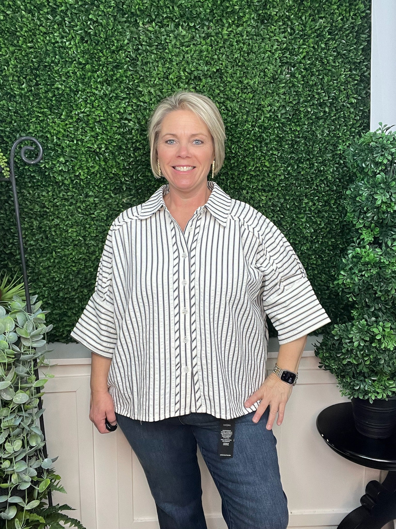 3/4 SLEEVE TOP BLACK STRIPE