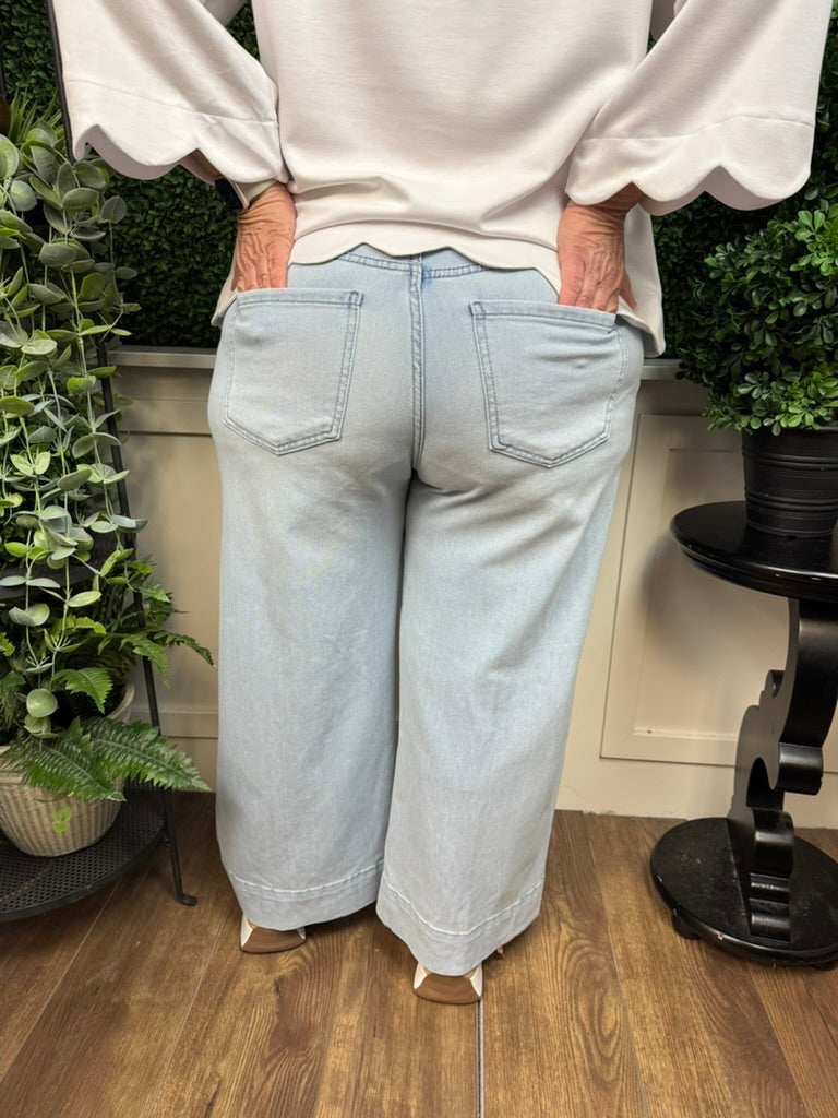 STRIDE CROP WIDE LEG EMBROIDERED SIDE SEAM PANT - MARINE SEA