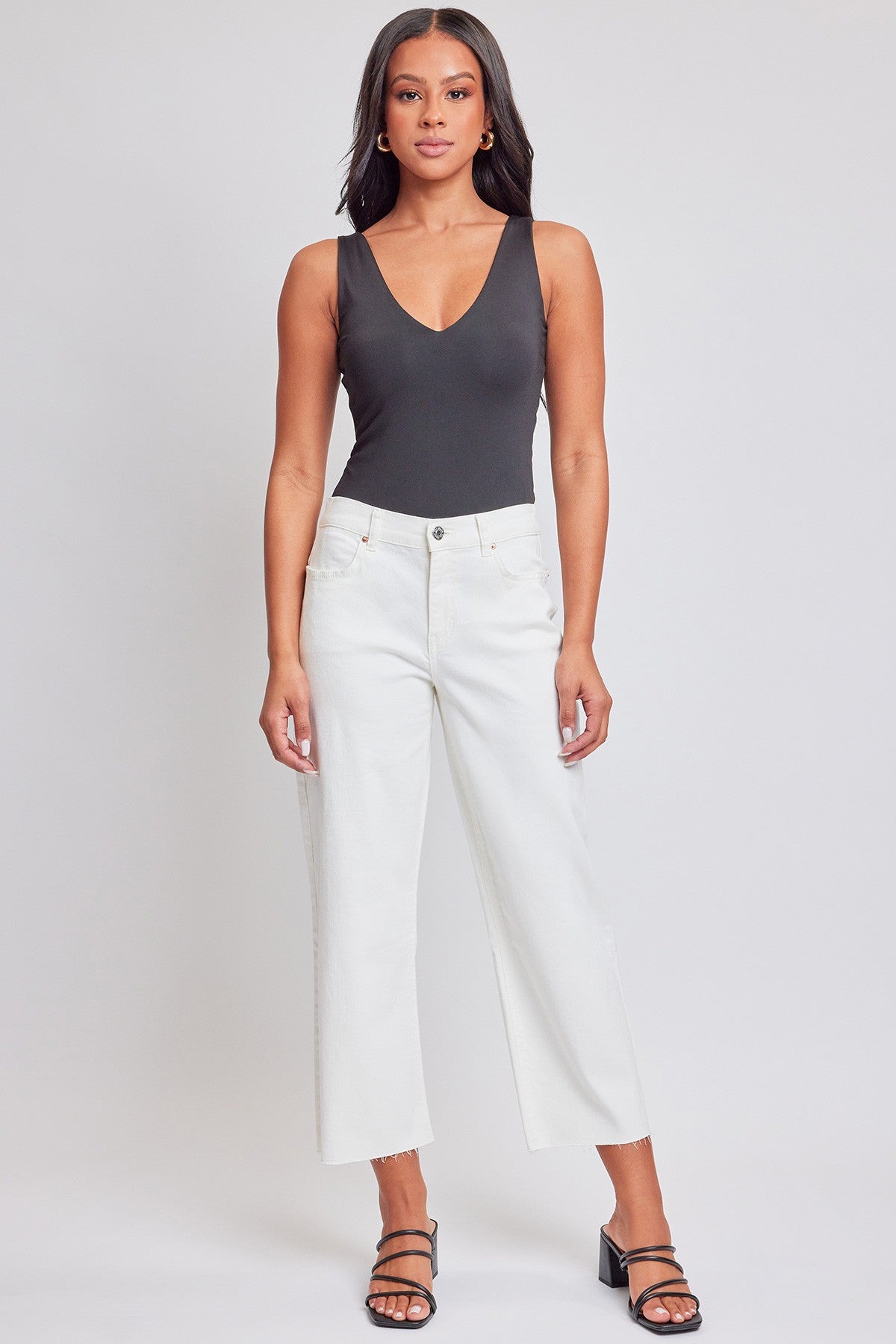 CROPPED HIGH-RISE WIDE LEG TROUSER PANT - PEARL